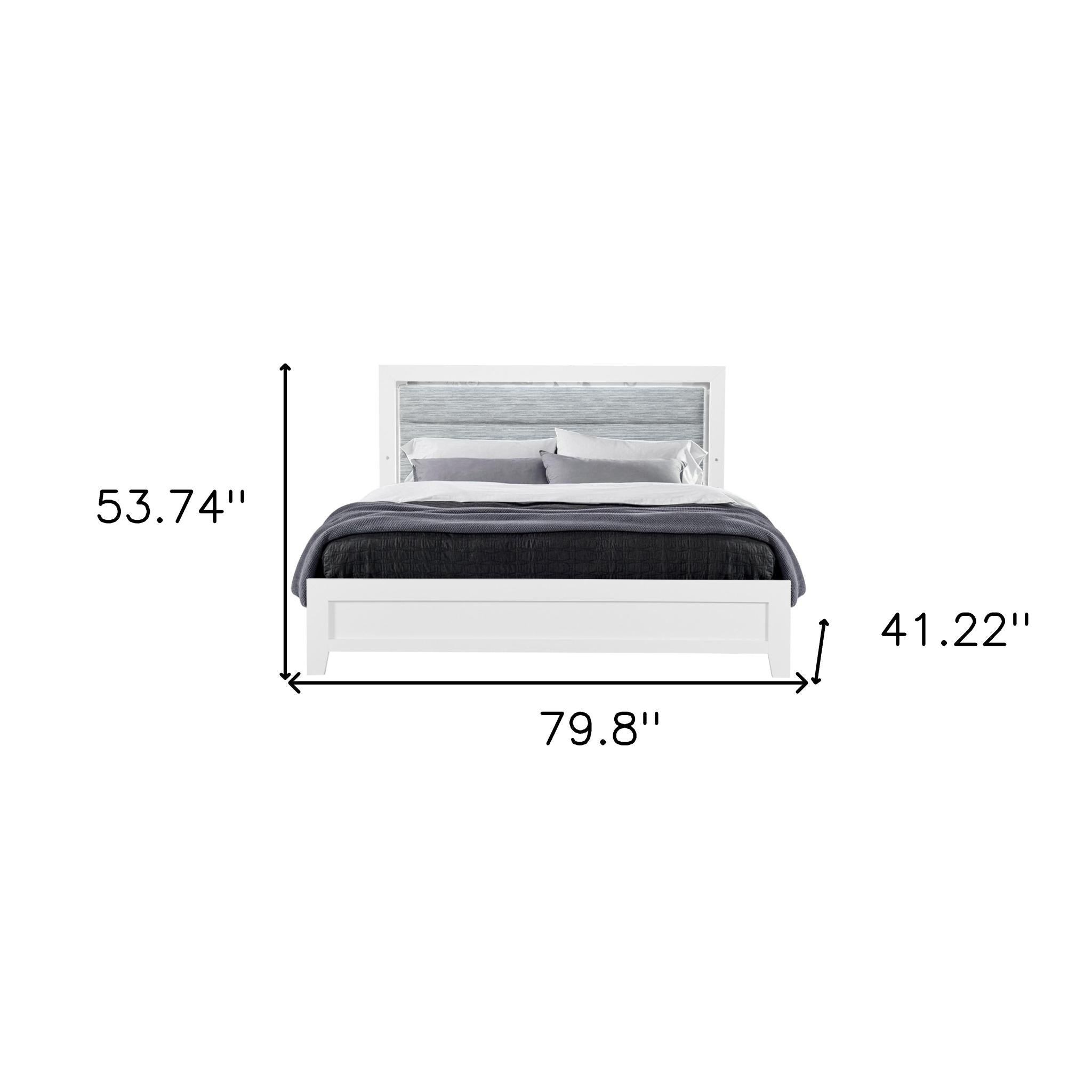 White And Gray Wood And Upholstery Lighted Twin Bed Frame