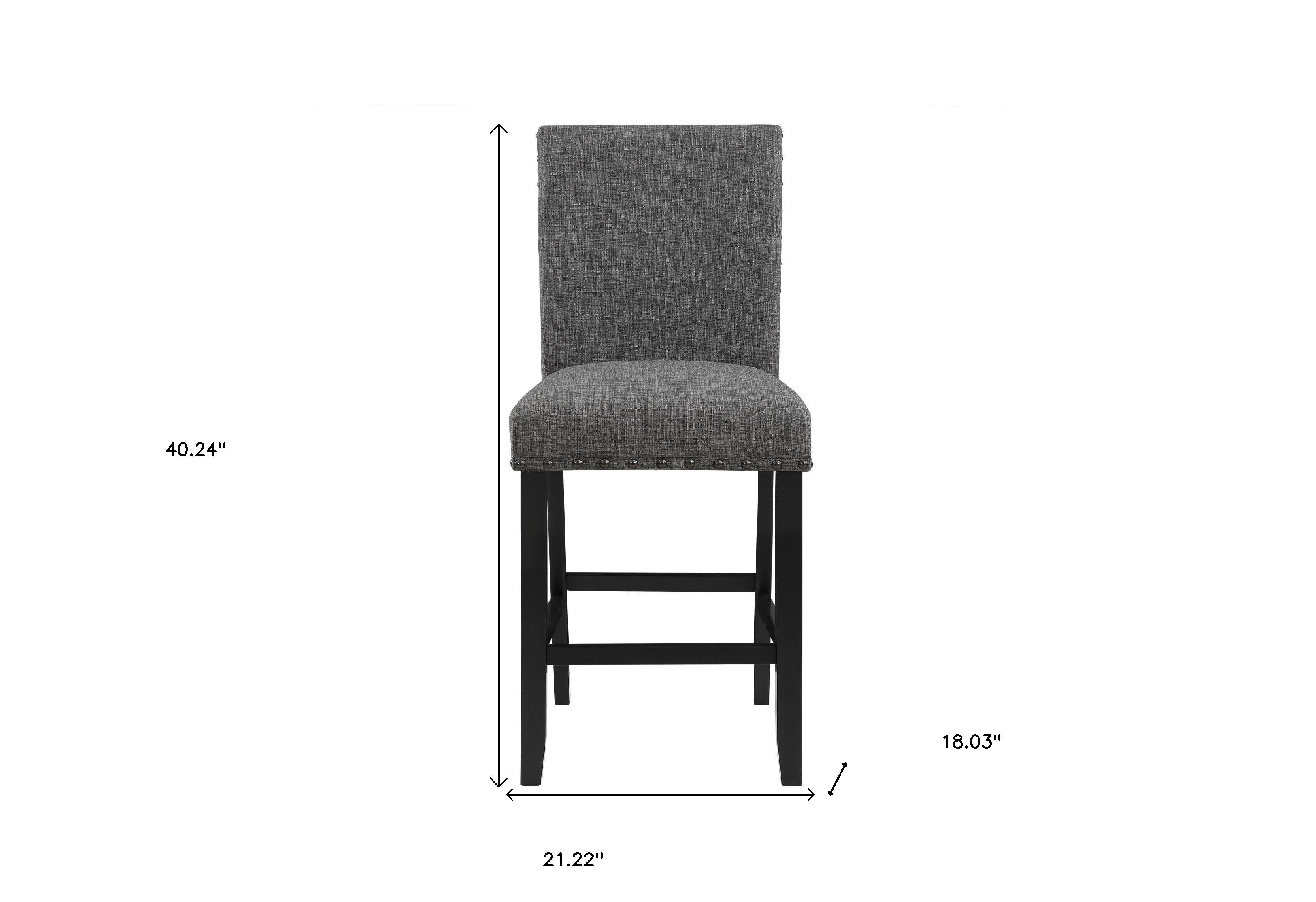 Set of Two 26" Gray and Black Wood and Fabric Counter Height Bar Chairs