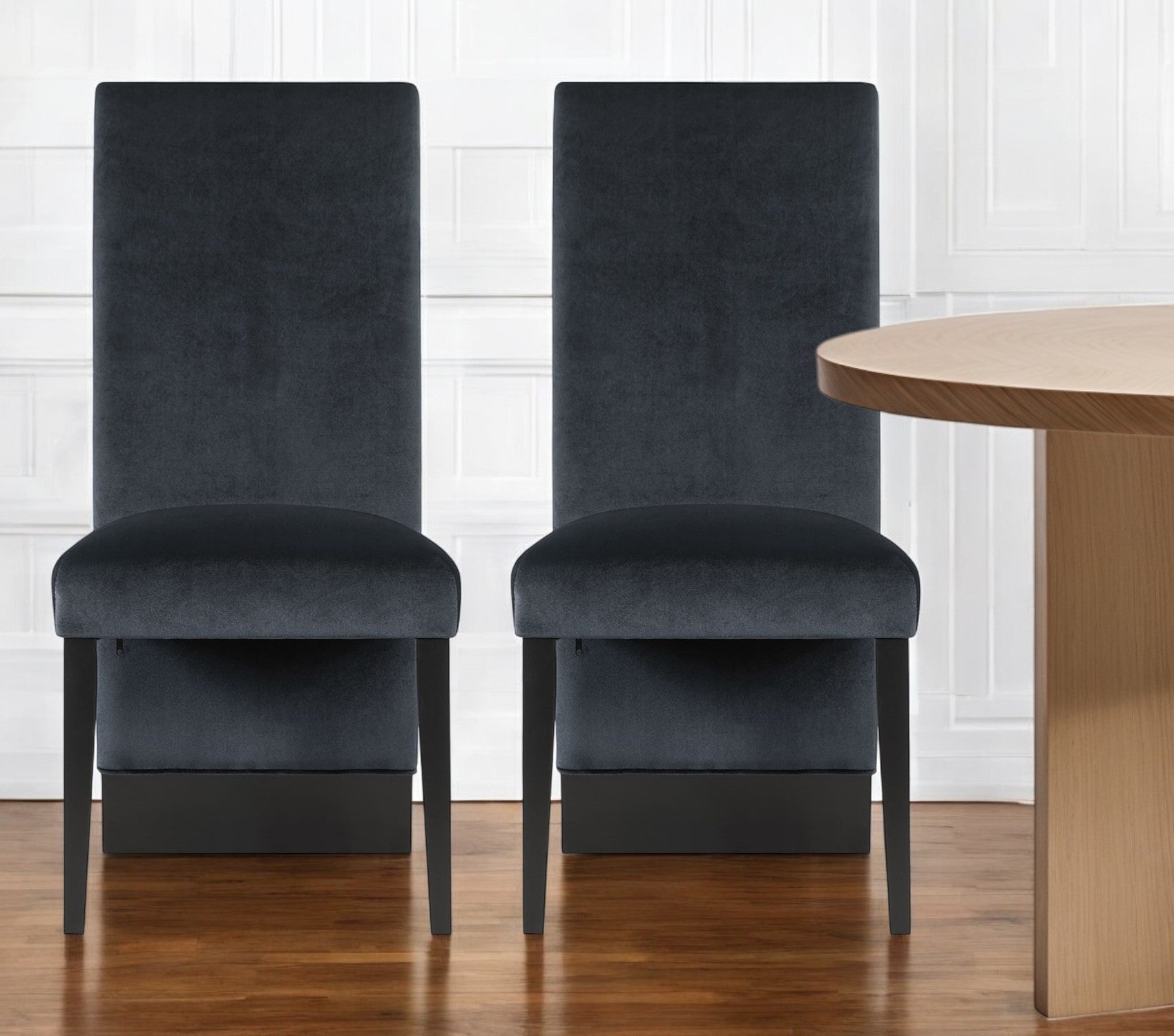 Set of Two Black Upholstered Velvet Dining Side Chairs