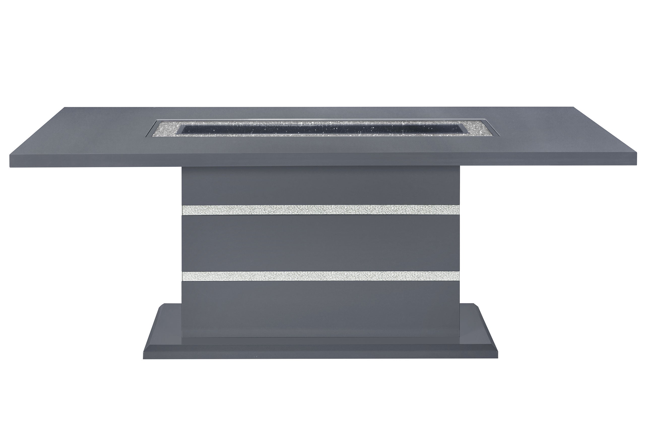 79" Dark Gray Faux Crystals Glass and Wood Pedestal Base Dining Table