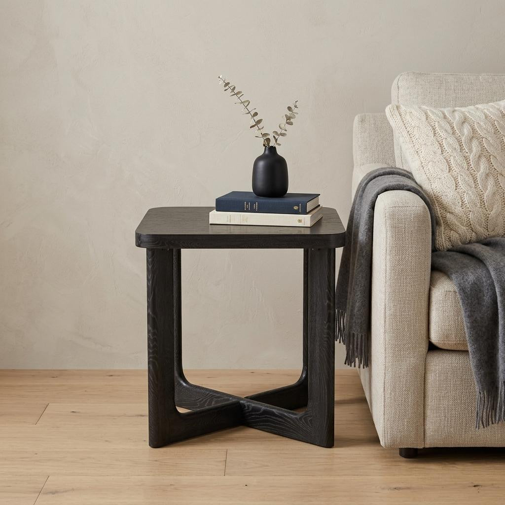 24" Black Solid Wood Square End Table