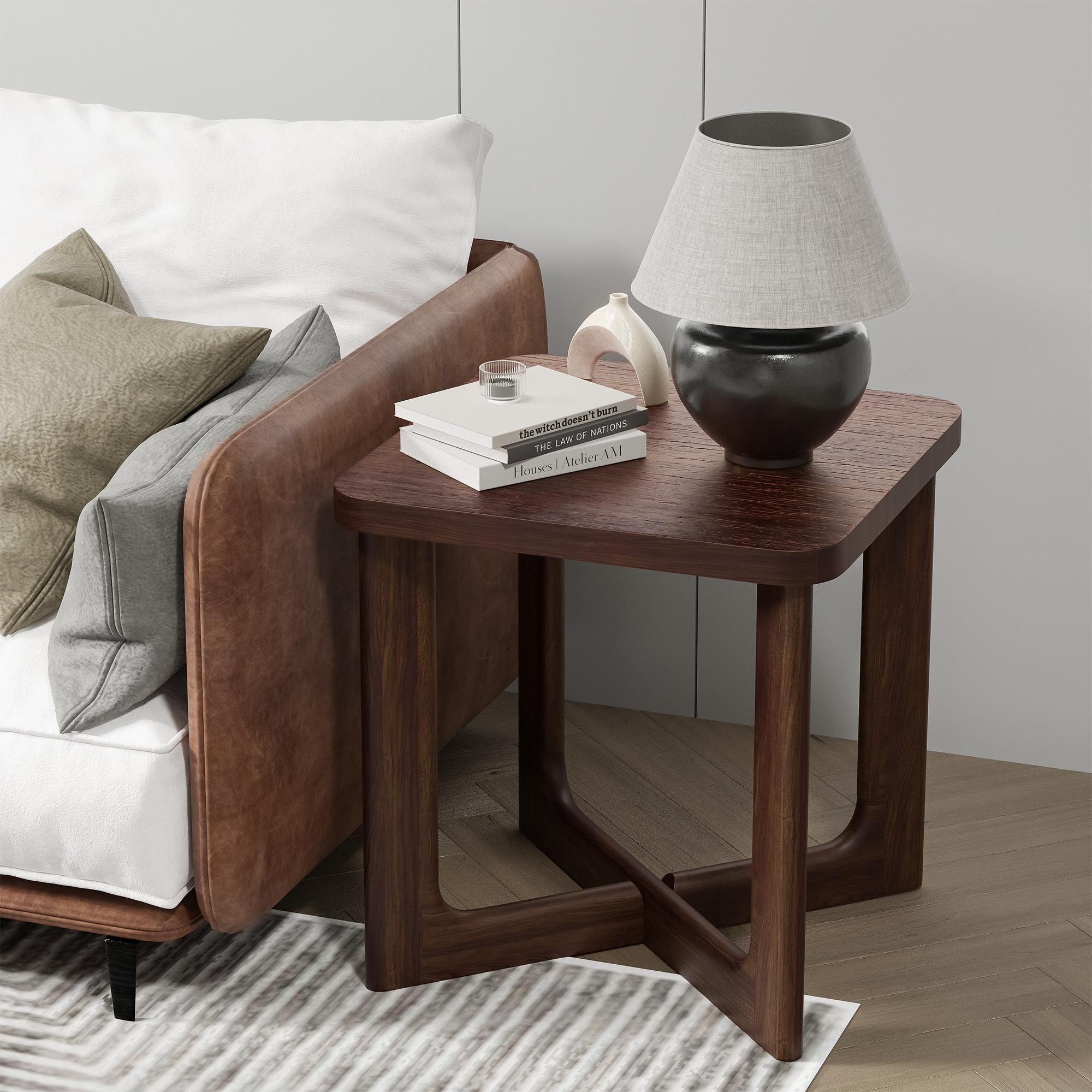 24" Brown Solid Wood Square Sled End Table