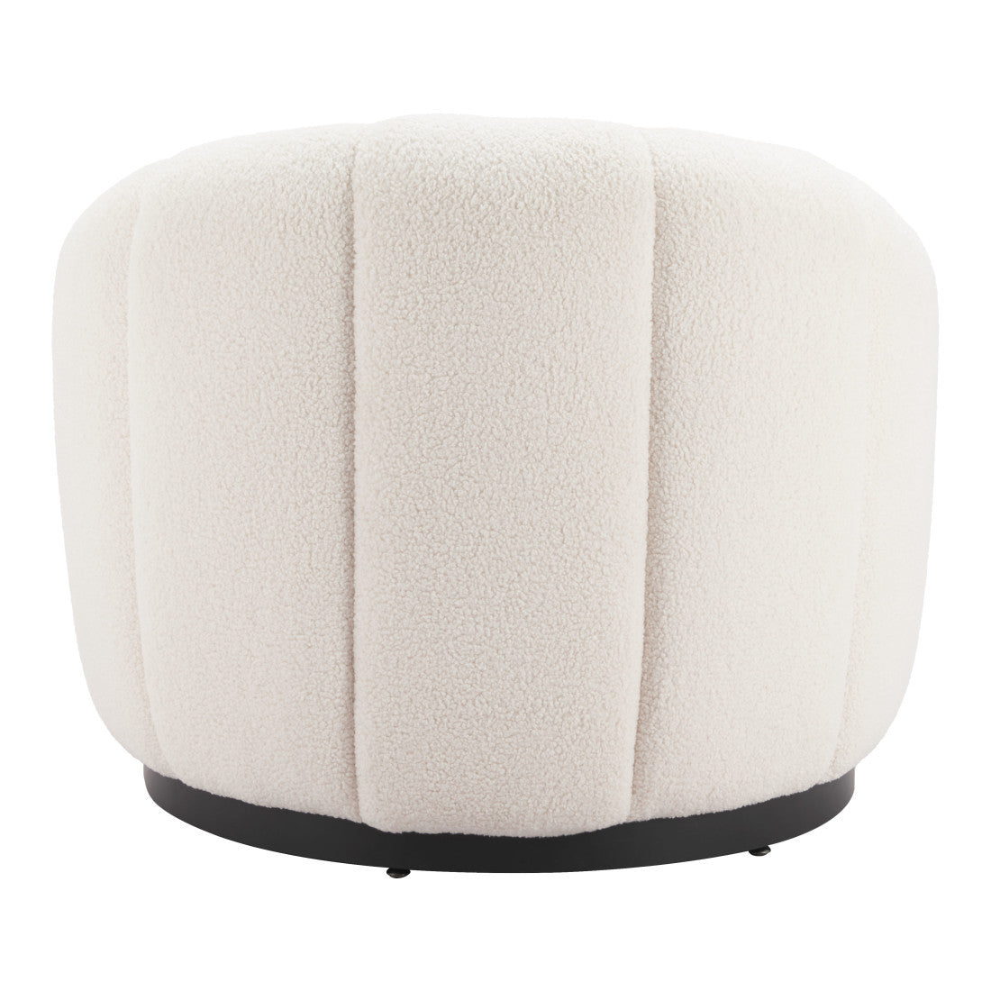 36" Cream And Black Faux Shearling And Upholstered Barrel Chair