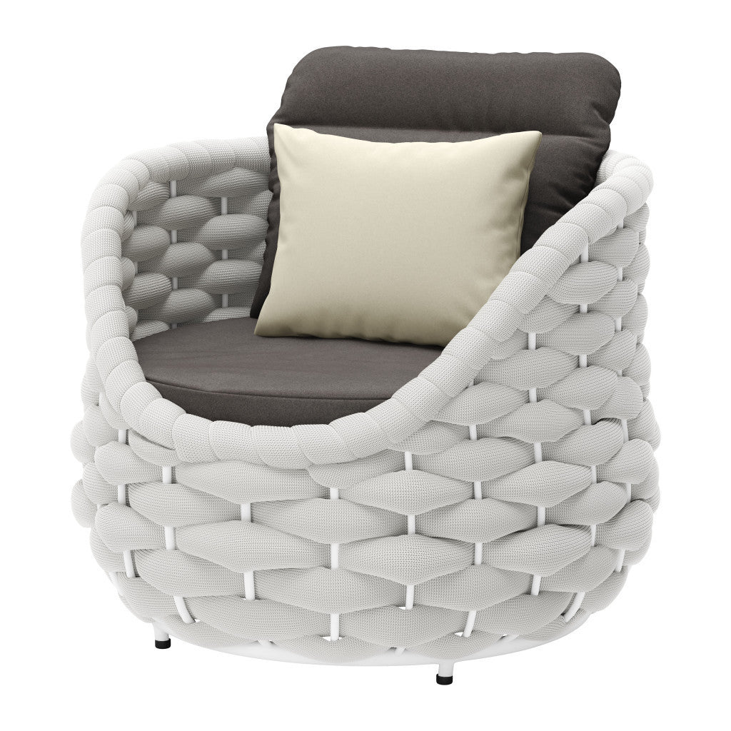 34" Gray And White Fabric Club Chair And Toss Pillow