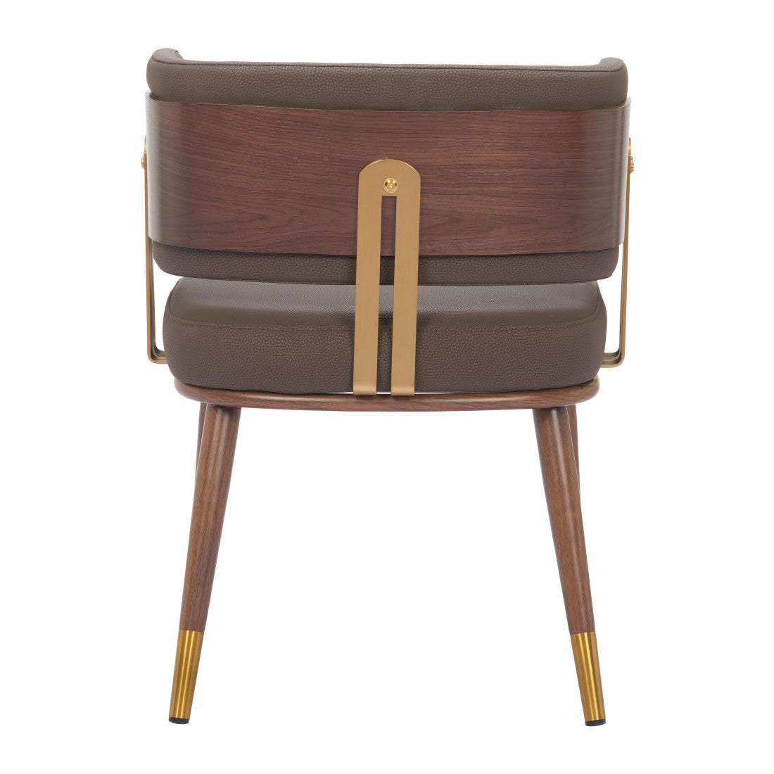 Brown and Walnut Upholstered Faux Leather Curved Back Dining Arm Chair