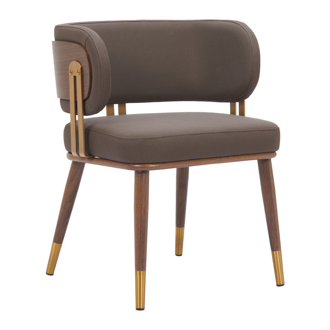 Brown and Walnut Upholstered Faux Leather Curved Back Dining Arm Chair