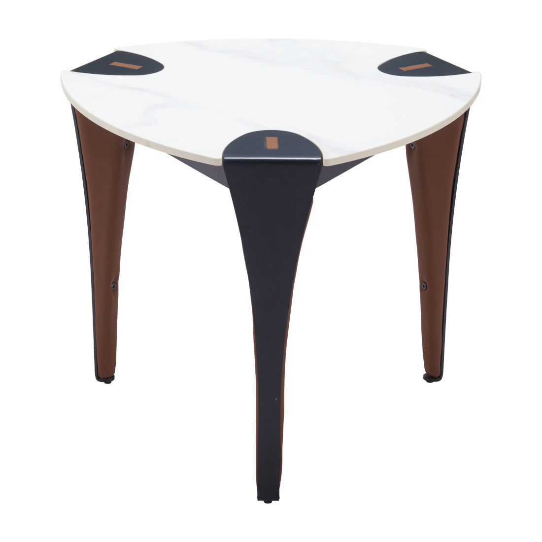 20" White Black and Brown Faux Marble and Steel Triangular End Table