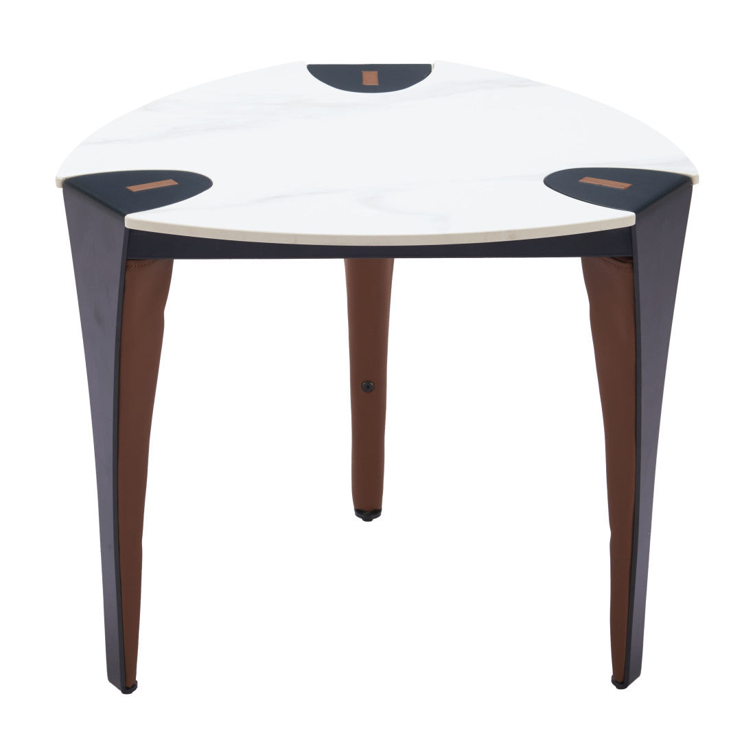 20" White Black and Brown Faux Marble and Steel Triangular End Table