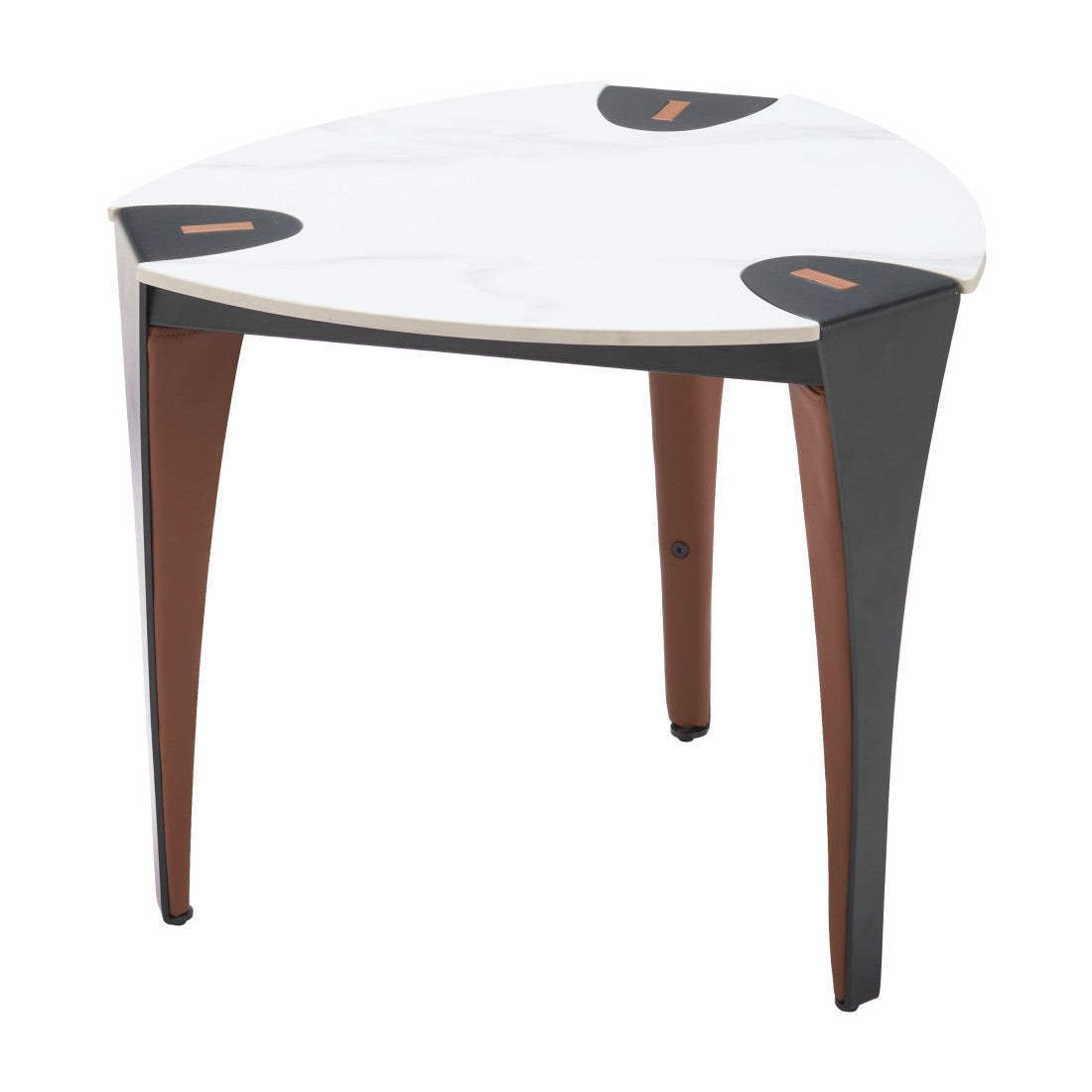 20" White Black and Brown Faux Marble and Steel Triangular End Table
