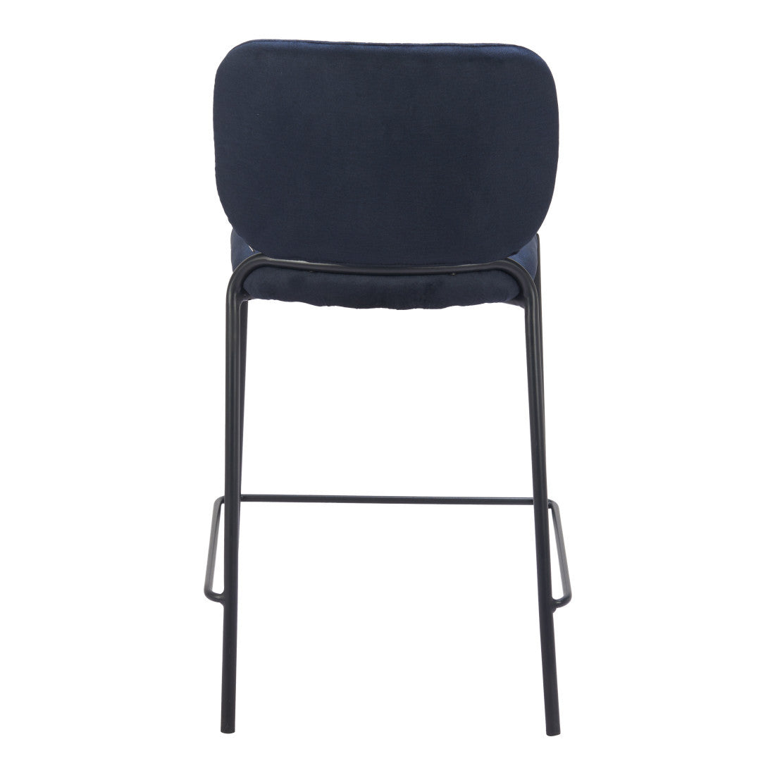 Set of Two 25" Blue and Black Velvet and Steel Counter Height Bar Chairs
