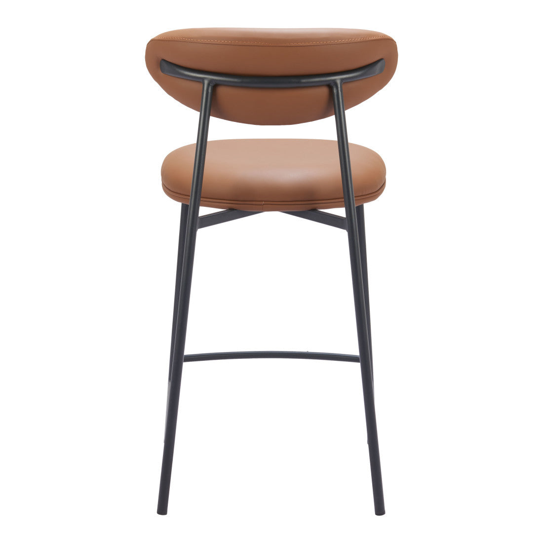 Set of Two 25" Brown and Black Faux Leather and Steel Low Back Counter Height Bar Chairs