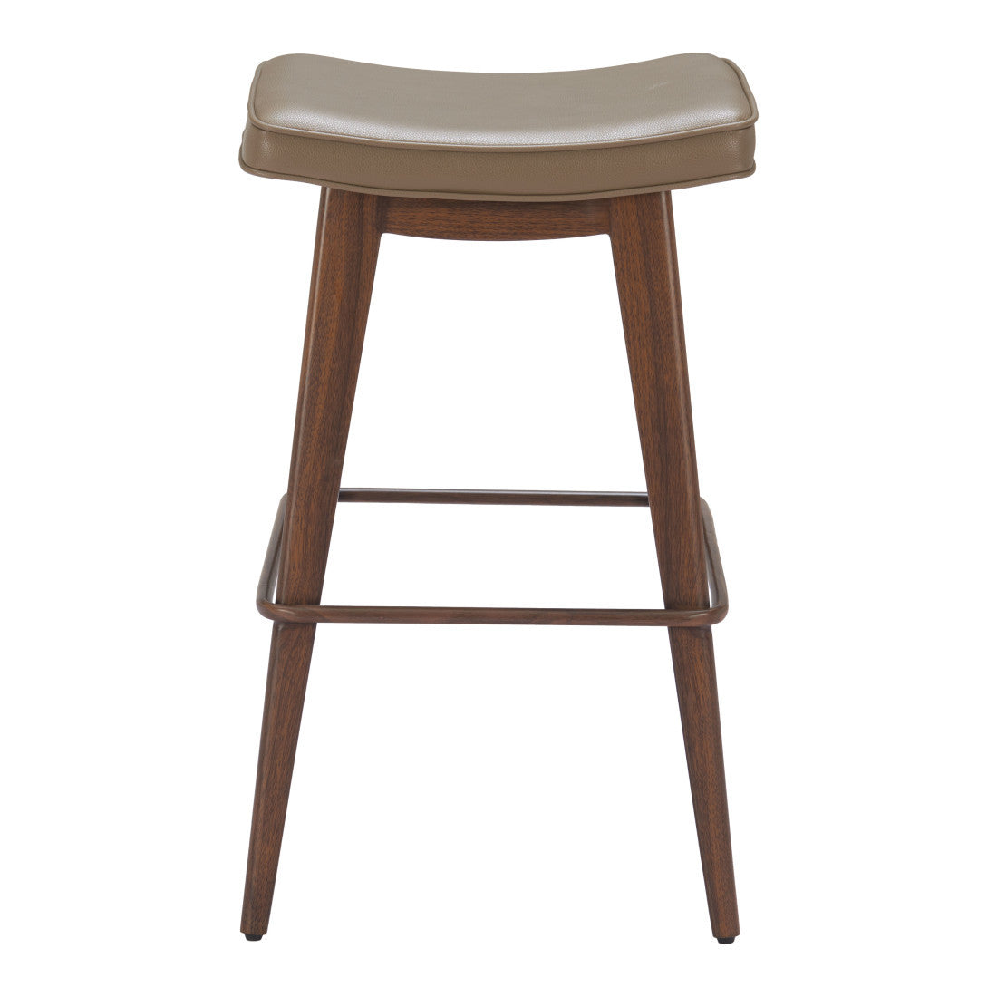 Set of Two 31" Taupe and Walnut Faux Leather and Steel Backless Bar Height Bar Chairs