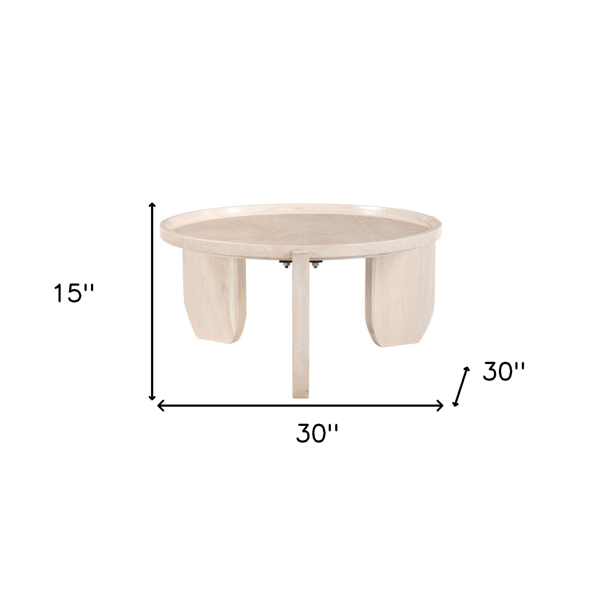 30" Natural Genuine Marble and Marble Round Coffee Table