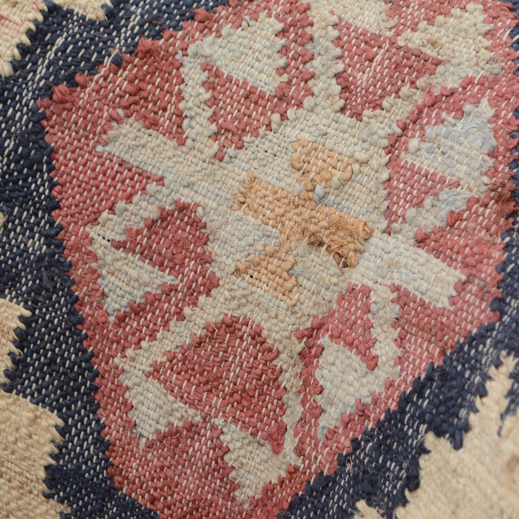 26" Beige Blue and Red  Jute Southwestern Wingback Chair