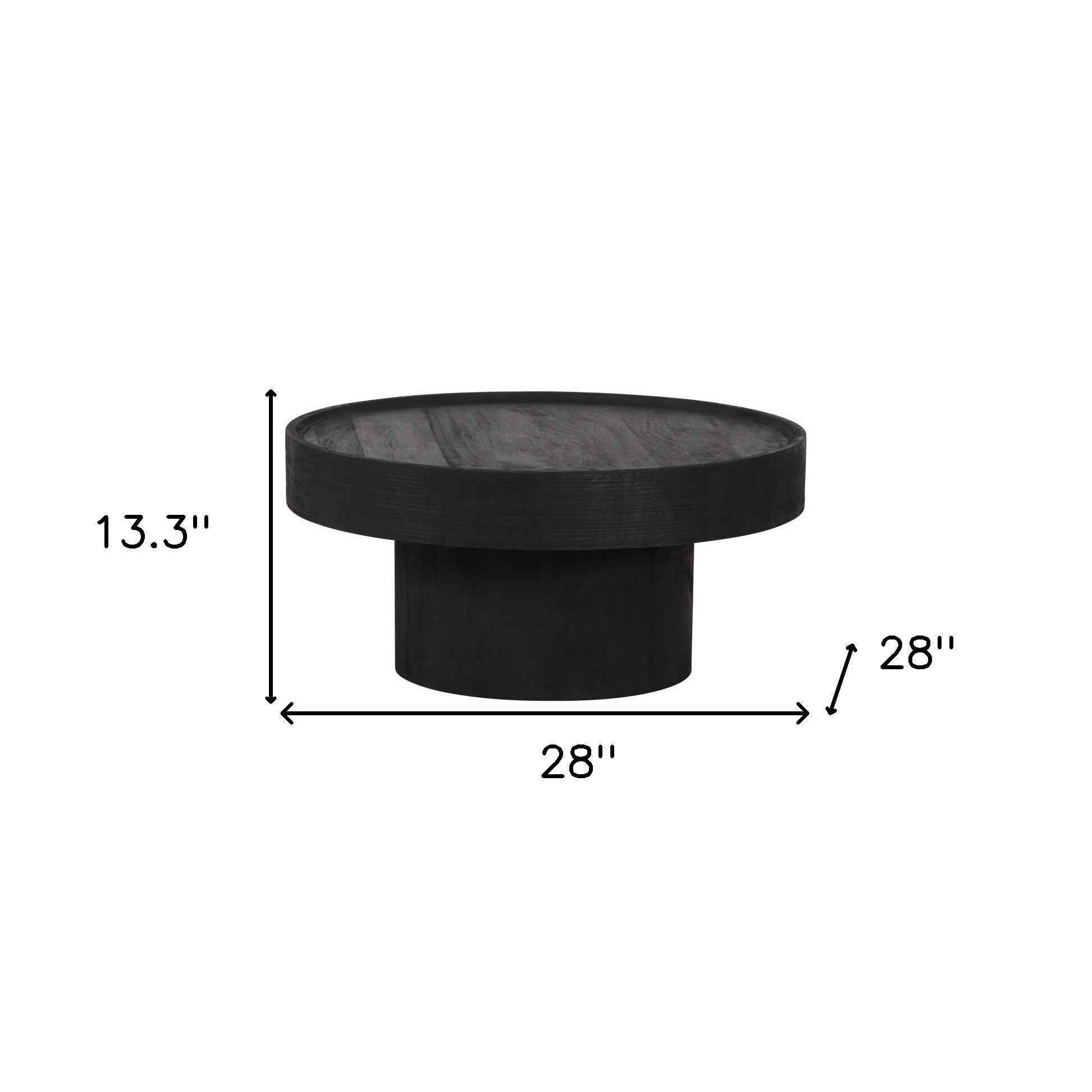 28" Black Solid Wood Round Pedestal Coffee Table