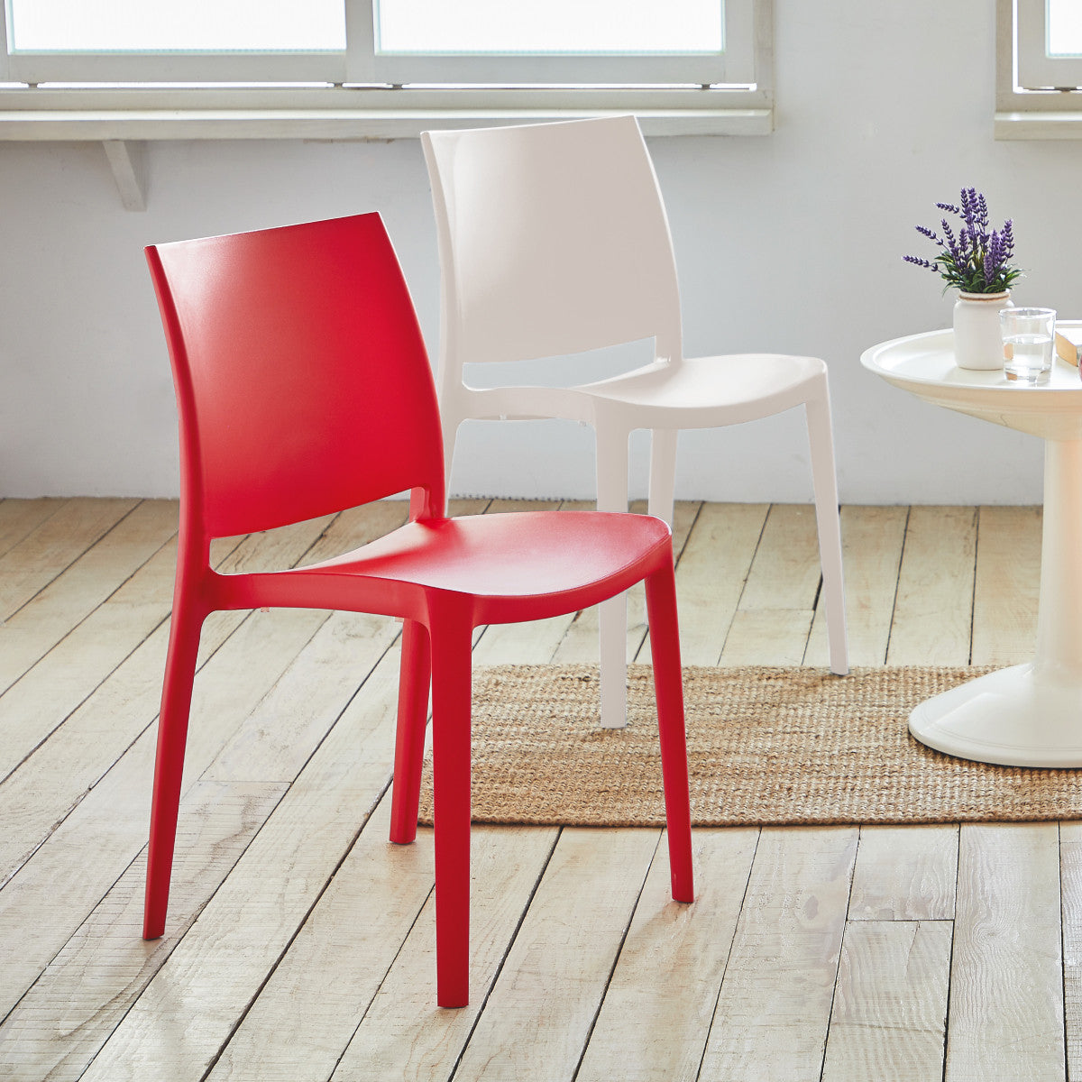 Set of Four Red Heavy Duty Plastic Outdoor Stacking Dining Chairs