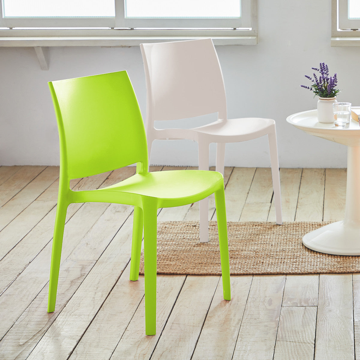 Set of Four Green Heavy Duty Plastic Outdoor Stacking Dining Chairs