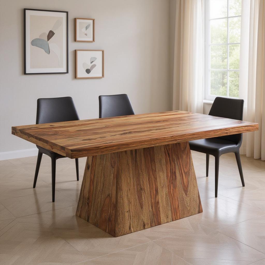 75" Brown Wood Pedestal Base Dining Table