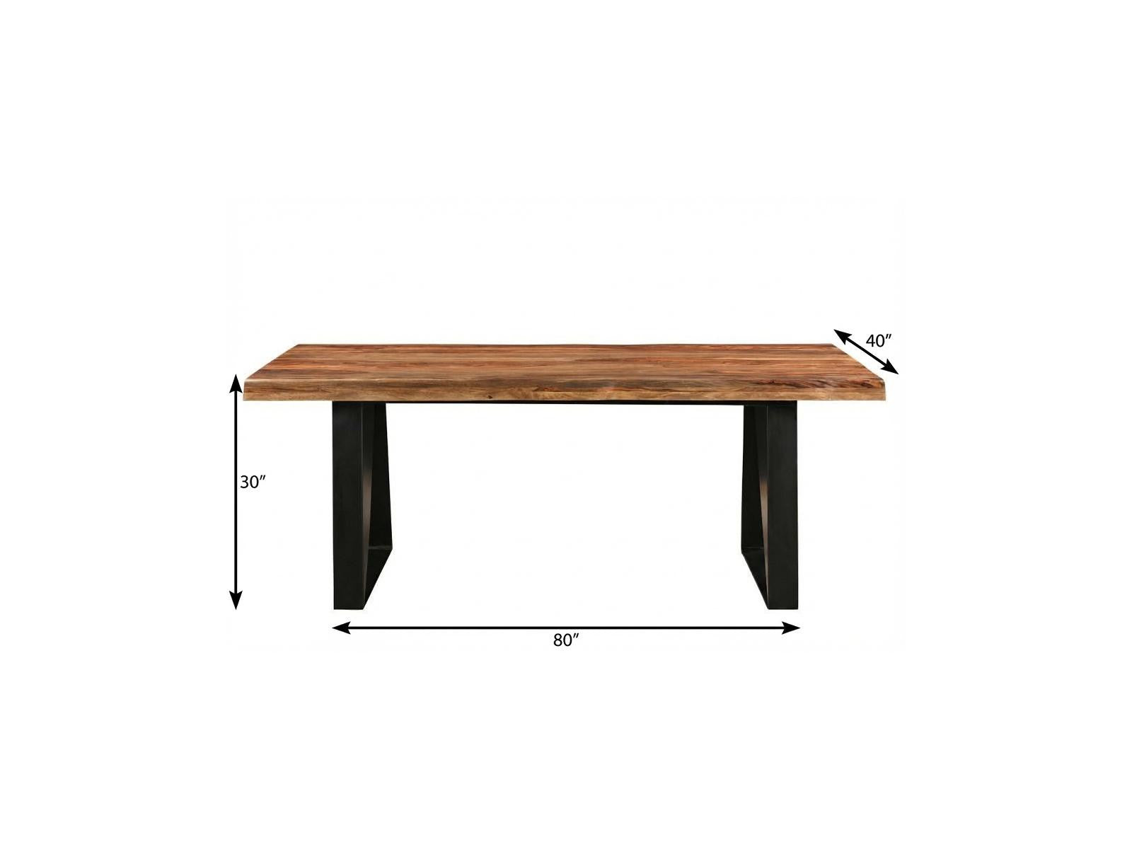 80" Brown and Black Solid Wood and Iron Live Edge Dining Table