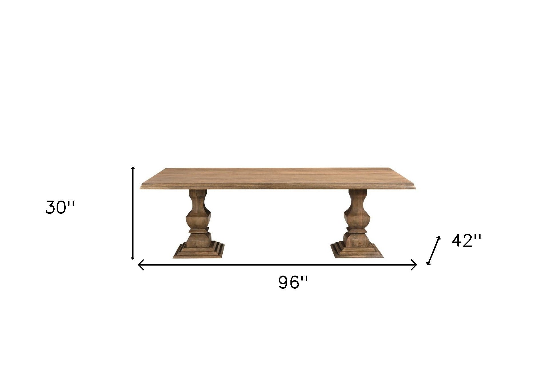 96" Brown Solid Wood Double Pedestal Base Dining Table
