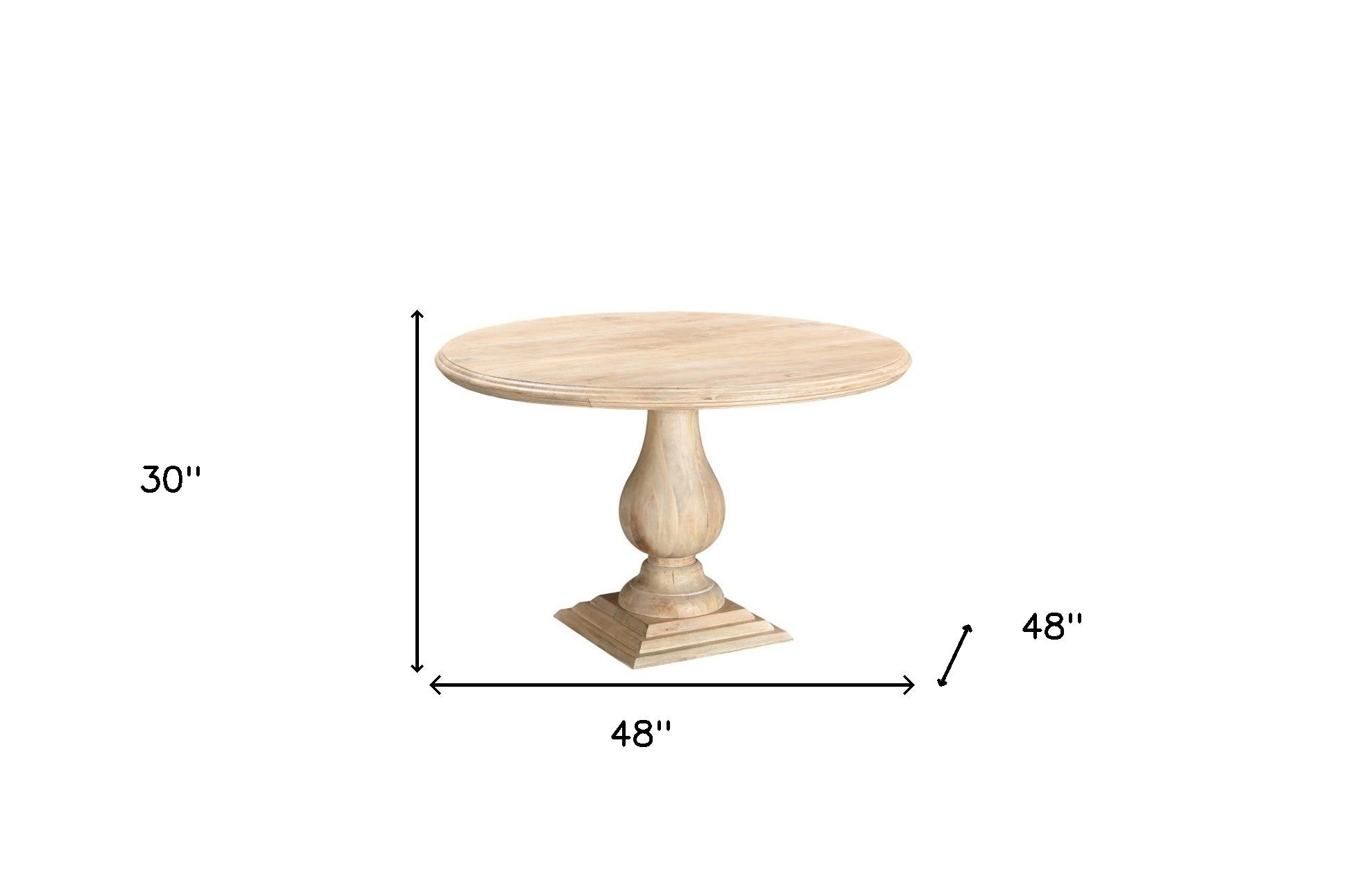48" Natural Solid Wood Pedestal Base Round Top Dining Table