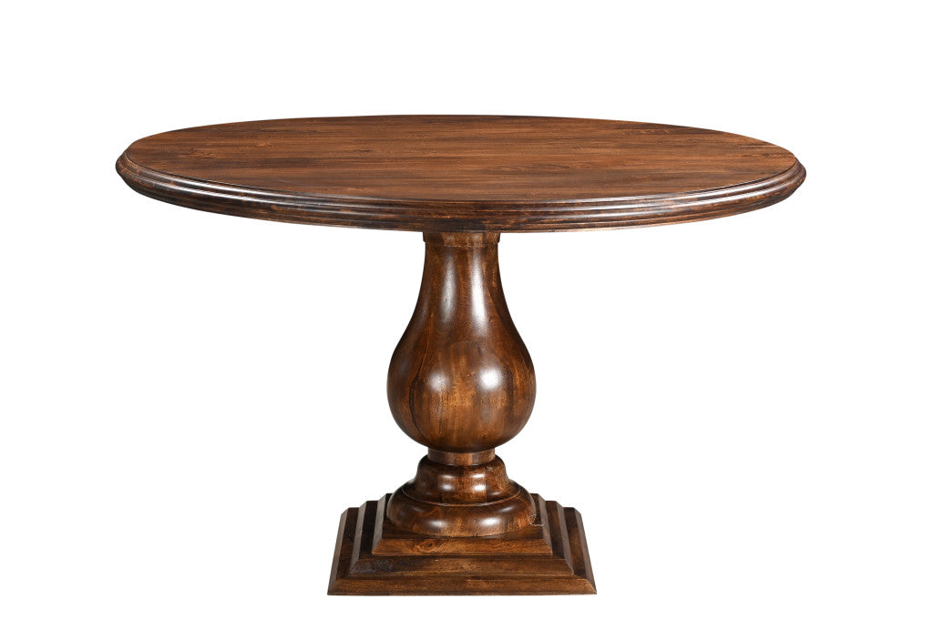 48" Brown Solid Wood Pedestal Base Round Top Dining Table