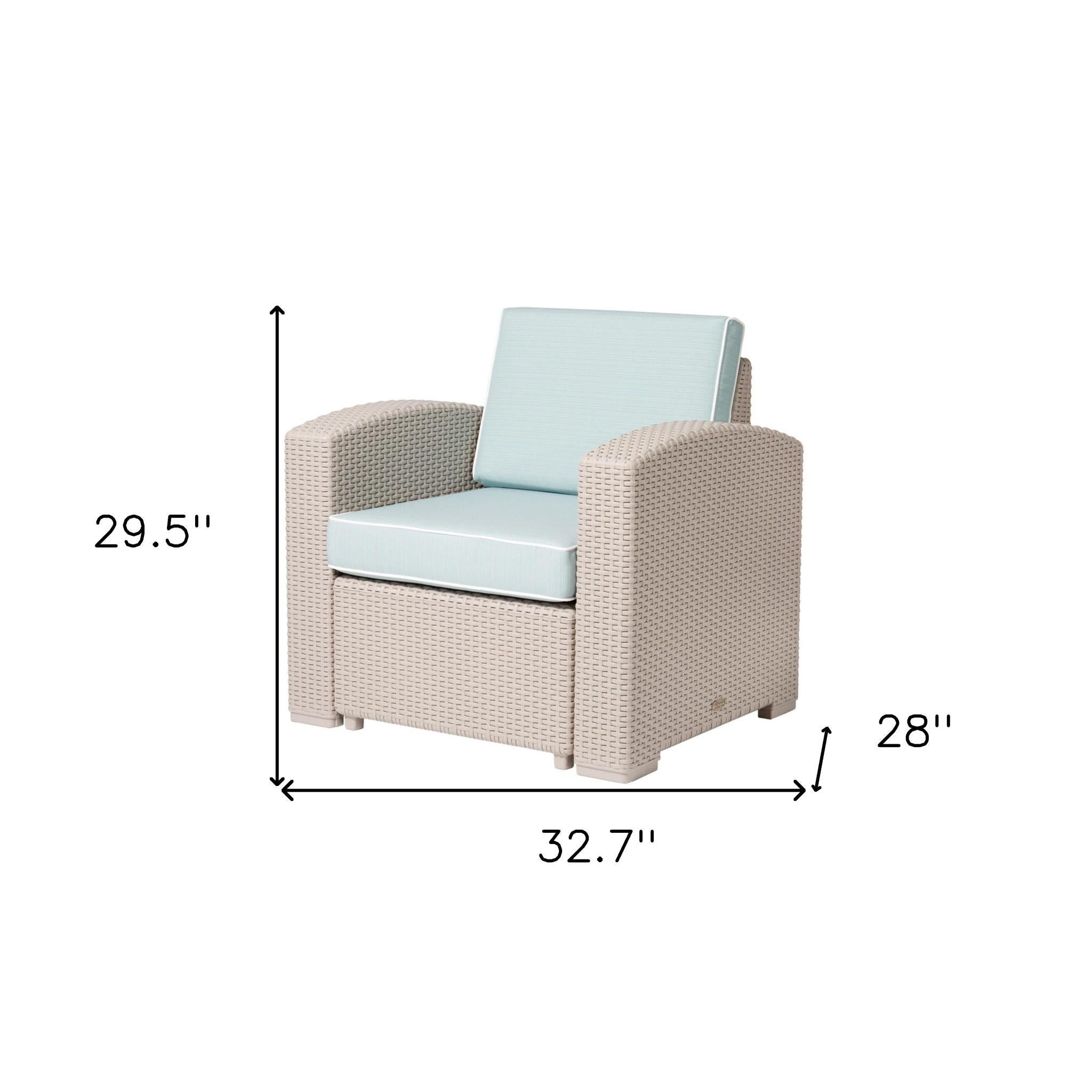 33" Gray Heavy Duty Plastic Outdoor Club Chair With Blue Cushion