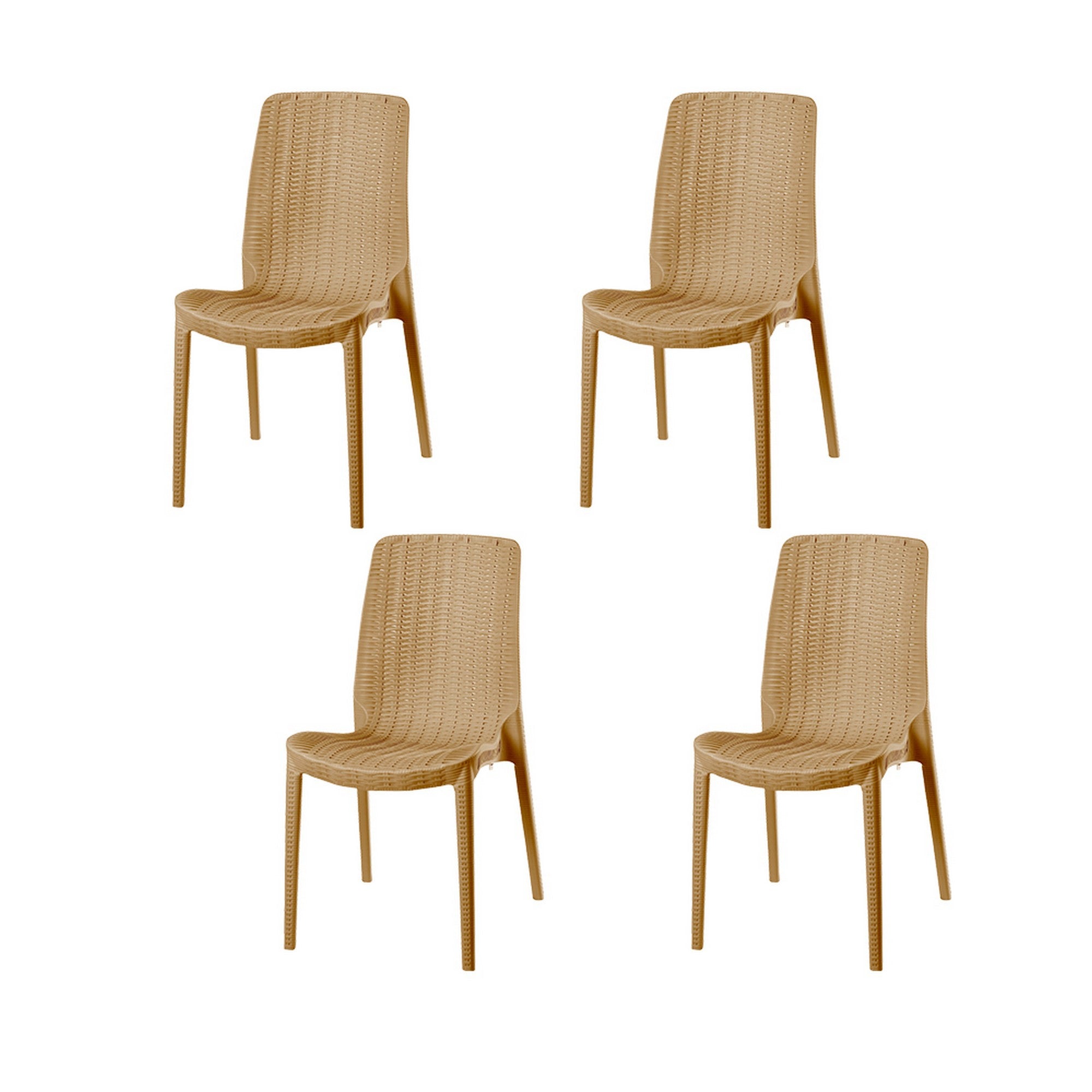 Set of Four Tan Heavy Duty Plastic Outdoor Stacking Dining Chairs