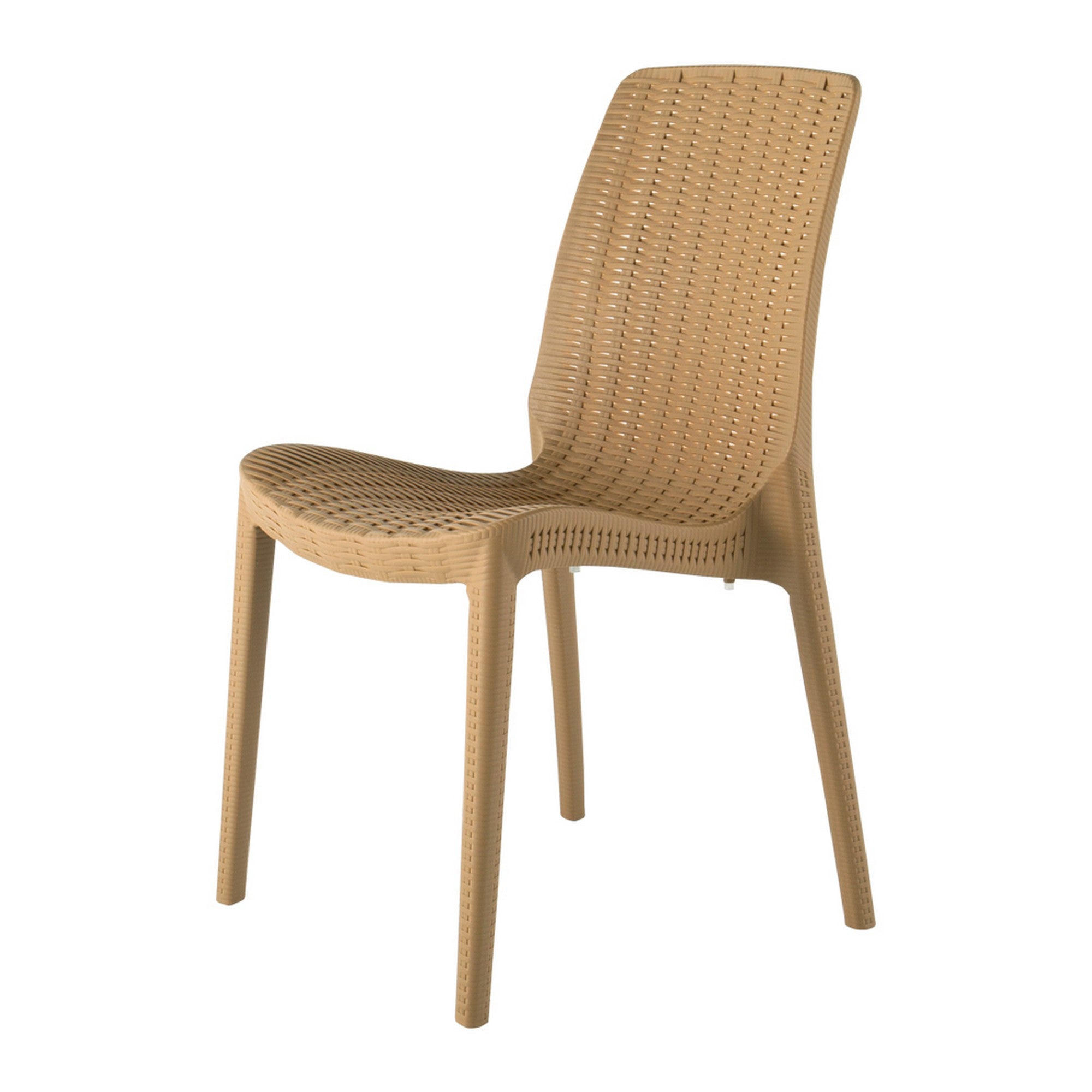 Set of Four Tan Heavy Duty Plastic Outdoor Stacking Dining Chairs