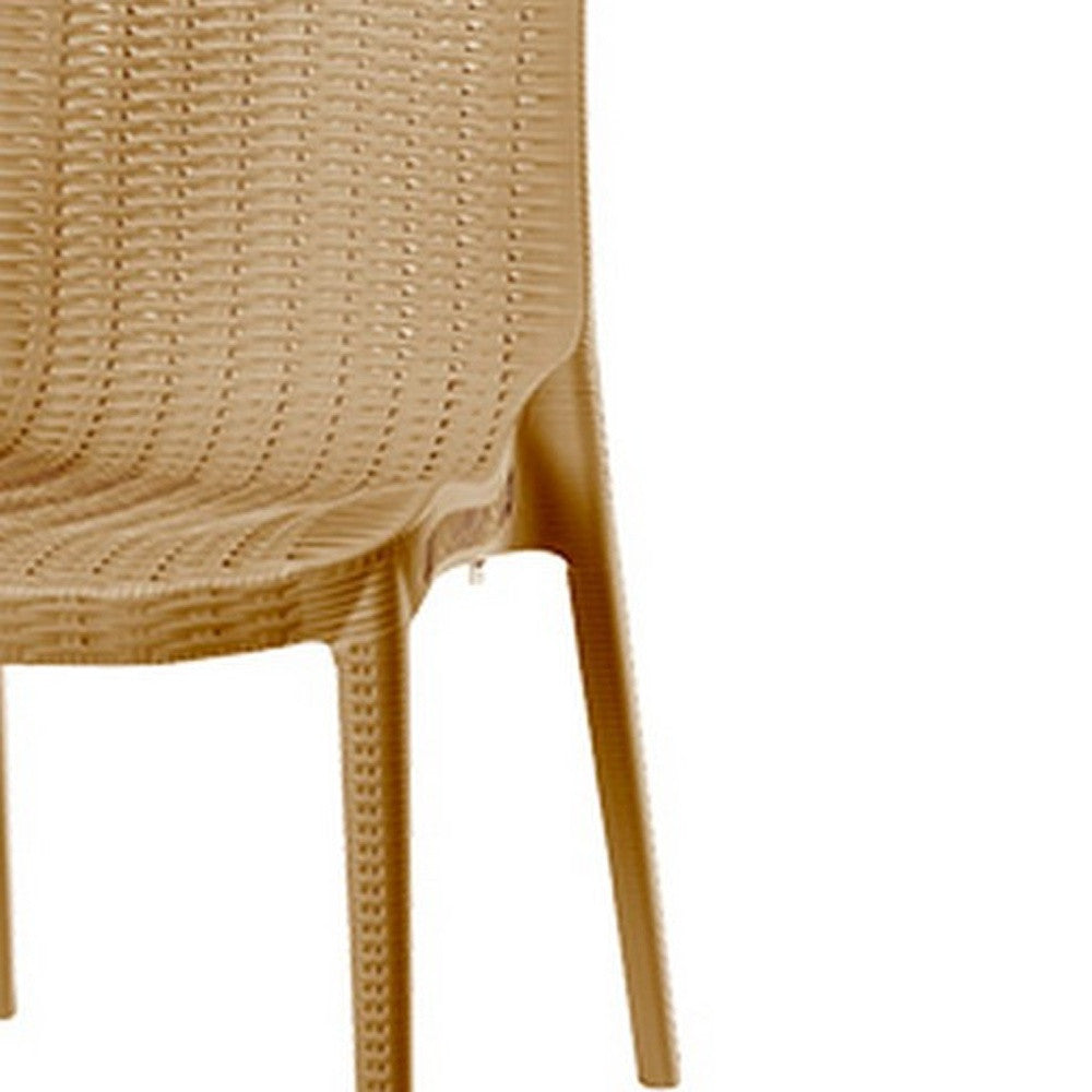 Set of Four Tan Heavy Duty Plastic Outdoor Stacking Dining Chairs