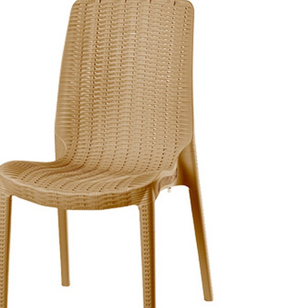 Set of Four Tan Heavy Duty Plastic Outdoor Stacking Dining Chairs