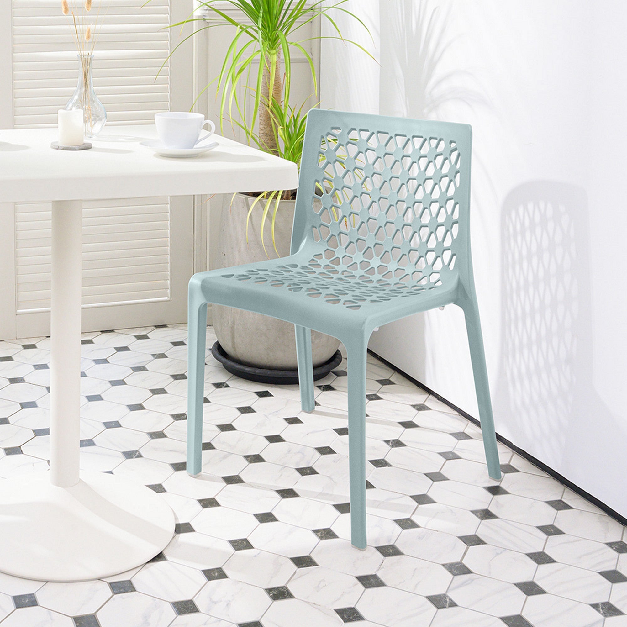 Set of Two Baby Blue Heavy Duty Plastic Outdoor Stacking Dining Chairs