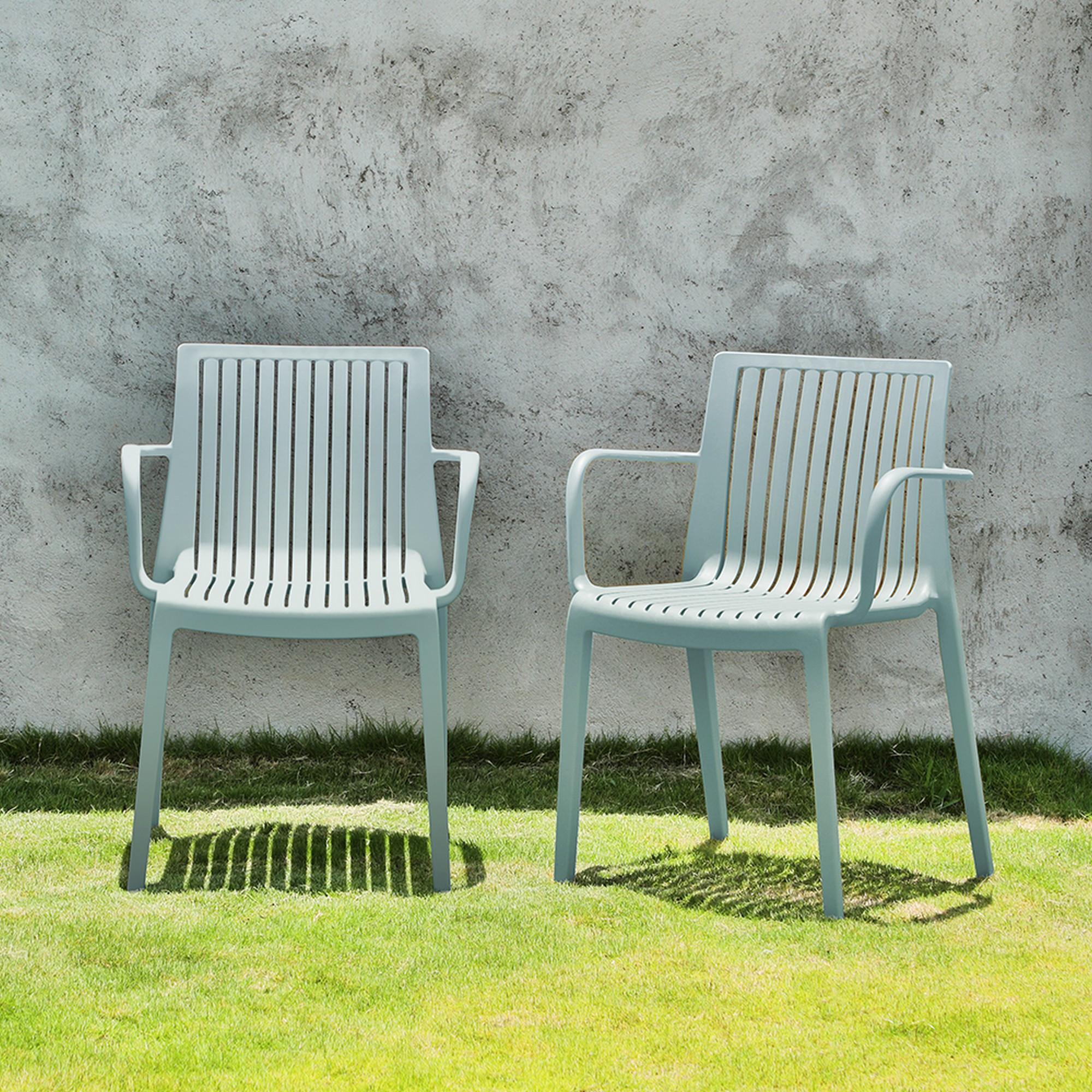 Set of Two Baby Blue Heavy Duty Plastic Outdoor Stacking Arm Chairs