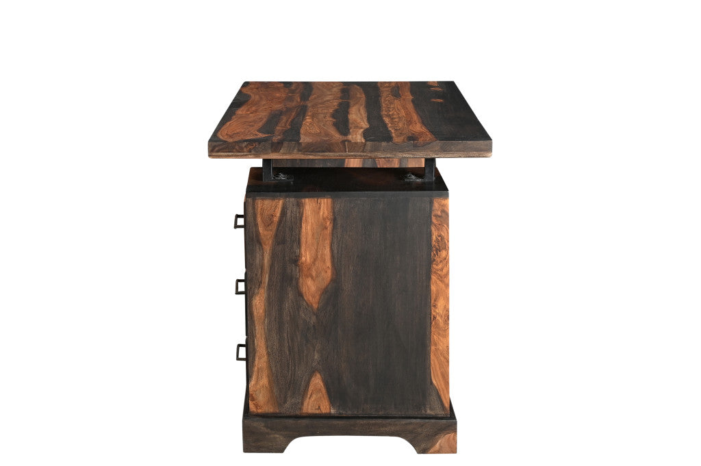 54" Dark Brown and Light Brown Solid Wood Writing Desk With Three Drawers