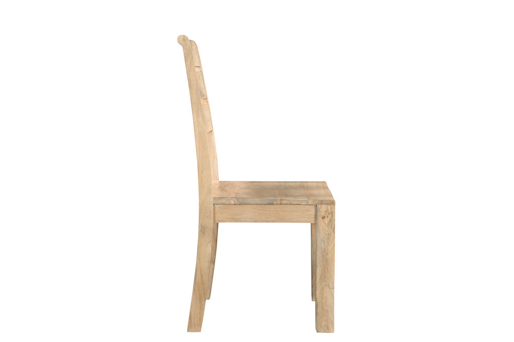 Set of Two Beige Solid Wood Ladder Back Dining Side Chairs