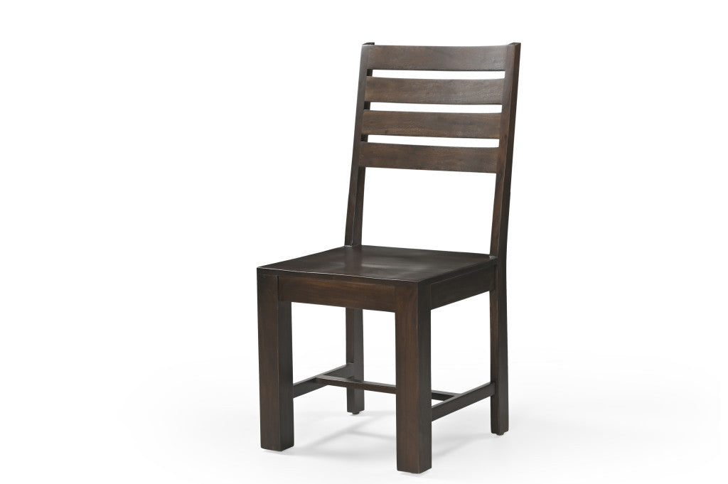 Set of Two Brown Solid Wood Ladder Back Dining Side Chairs