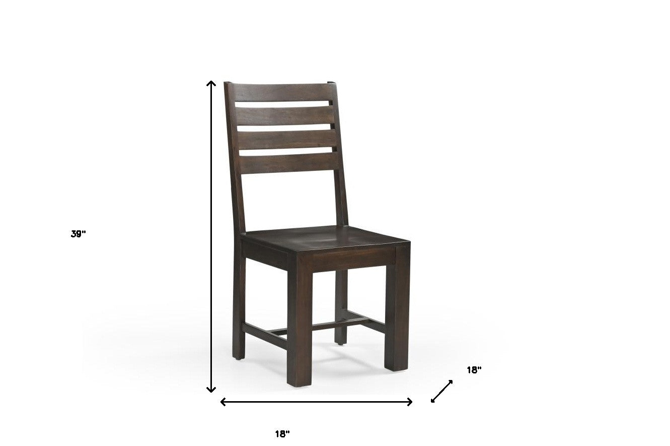 Set of Two Brown Solid Wood Ladder Back Dining Side Chairs