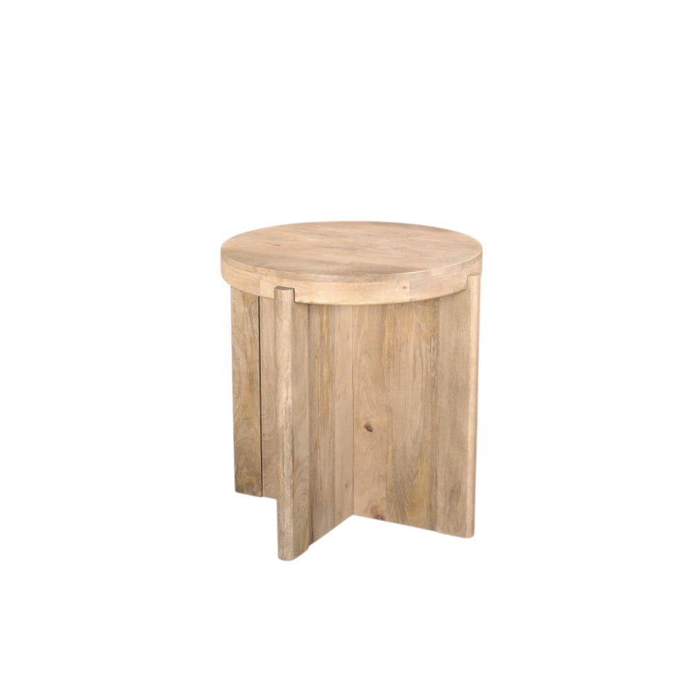 24" Natural Solid Wood Round Cross Leg End Table