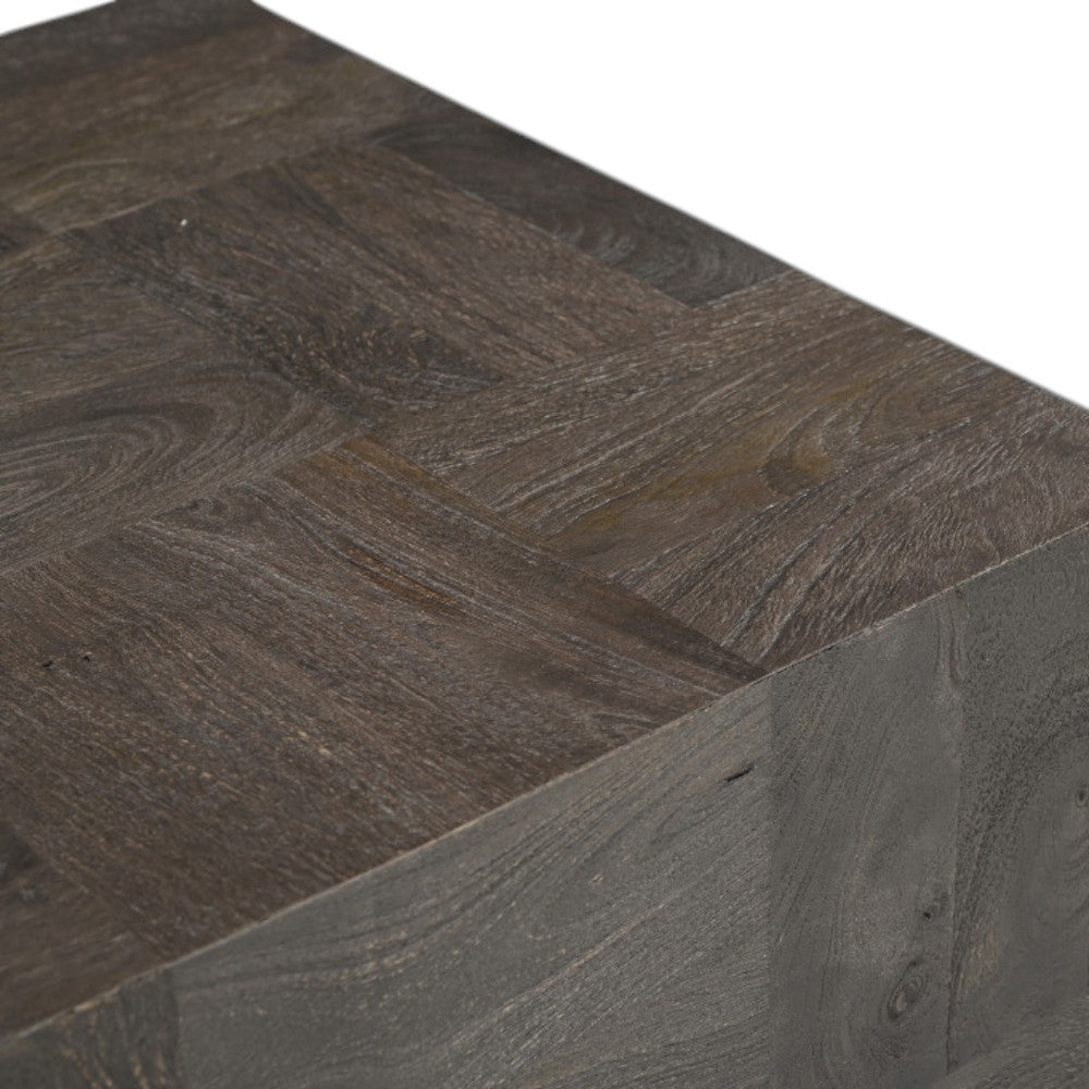 22" Gray Distressed Solid Wood Square Block End Table