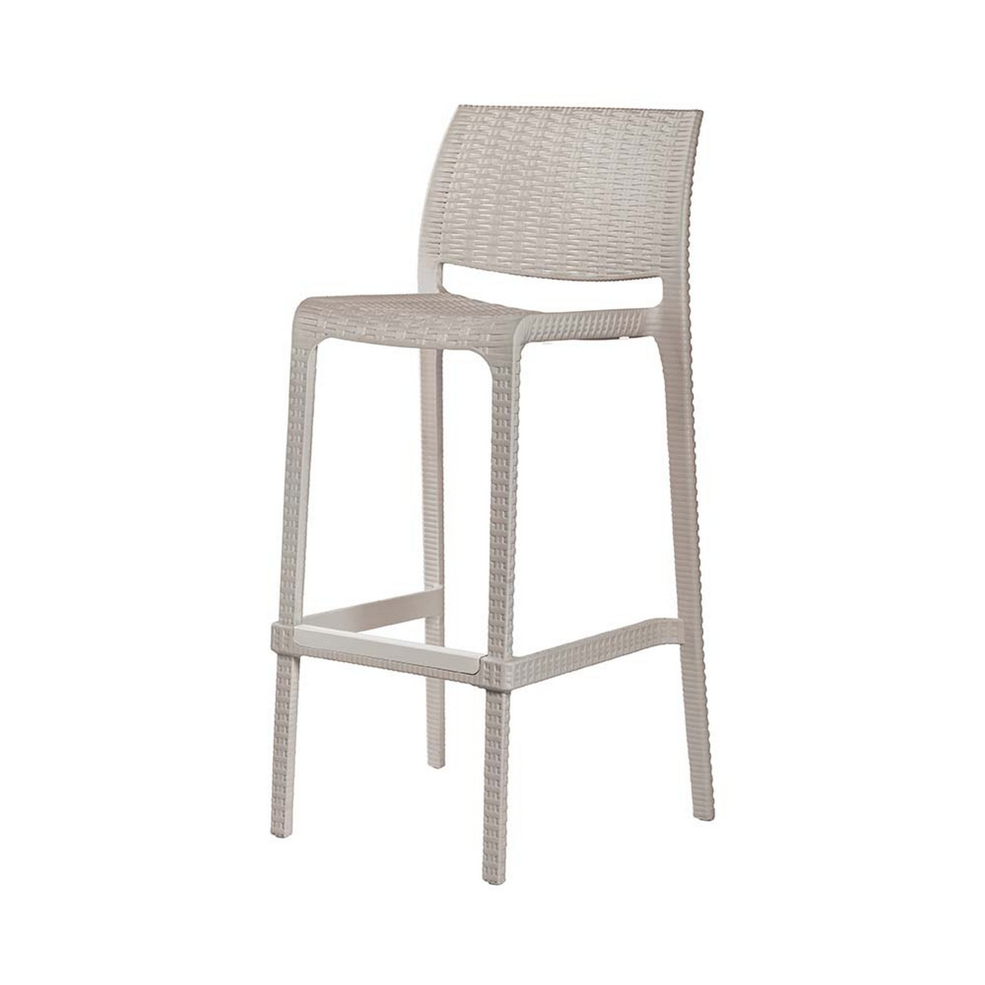 Set of Two 30" Taupe Faux Rattan Outdoor Bar Height Chairs