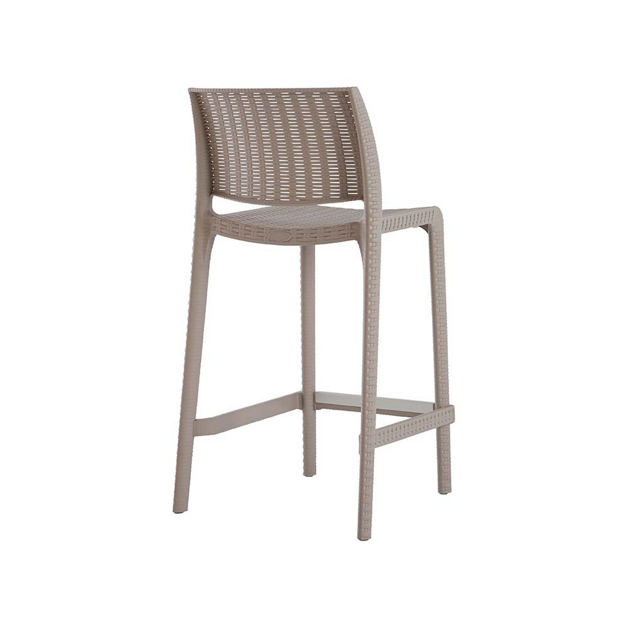 Set of Two 26" Taupe Faux Rattan Low Back Outdoor Counter Height Bar Chairs