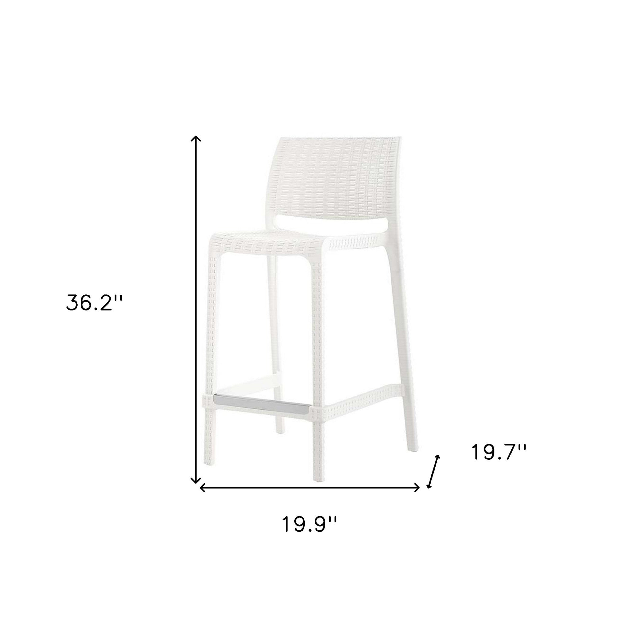 Set of Two 26" White Faux Rattan Low Back Outdoor Counter Height Bar Chairs