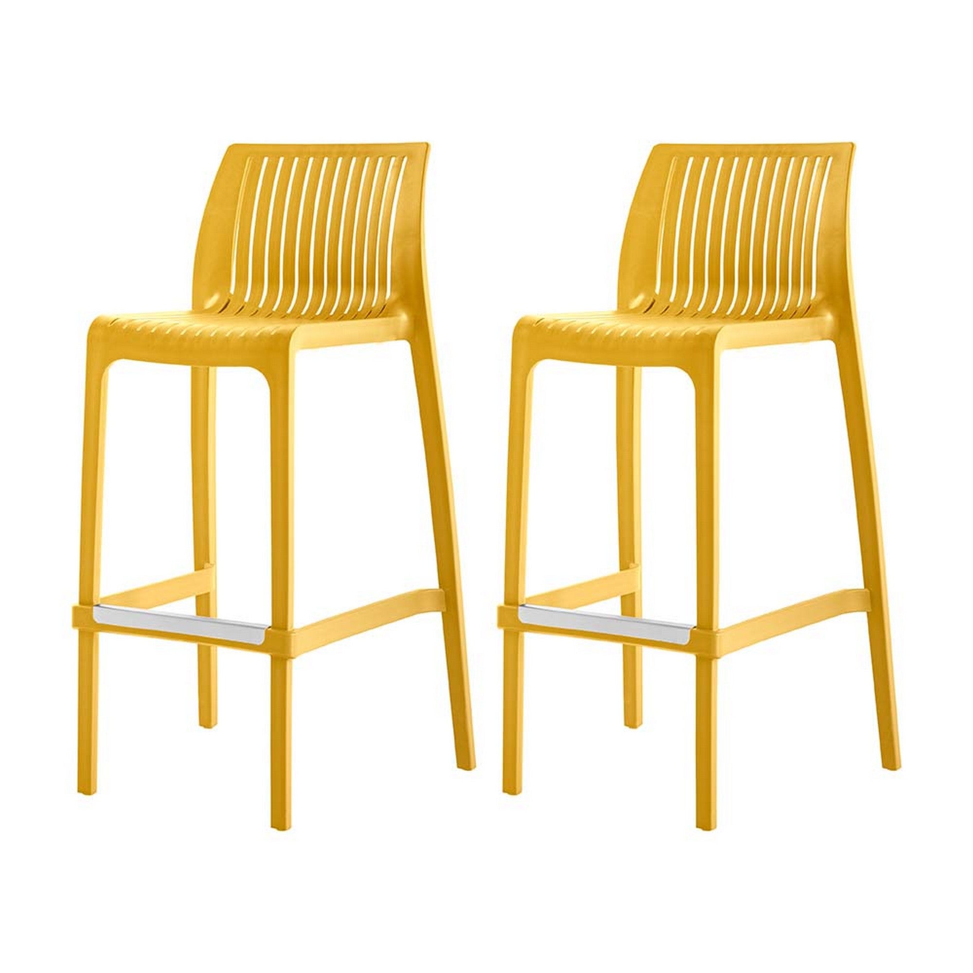 Set of Two 30" Yellow Heavy Duty Plastic Outdoor Bar Height Chairs
