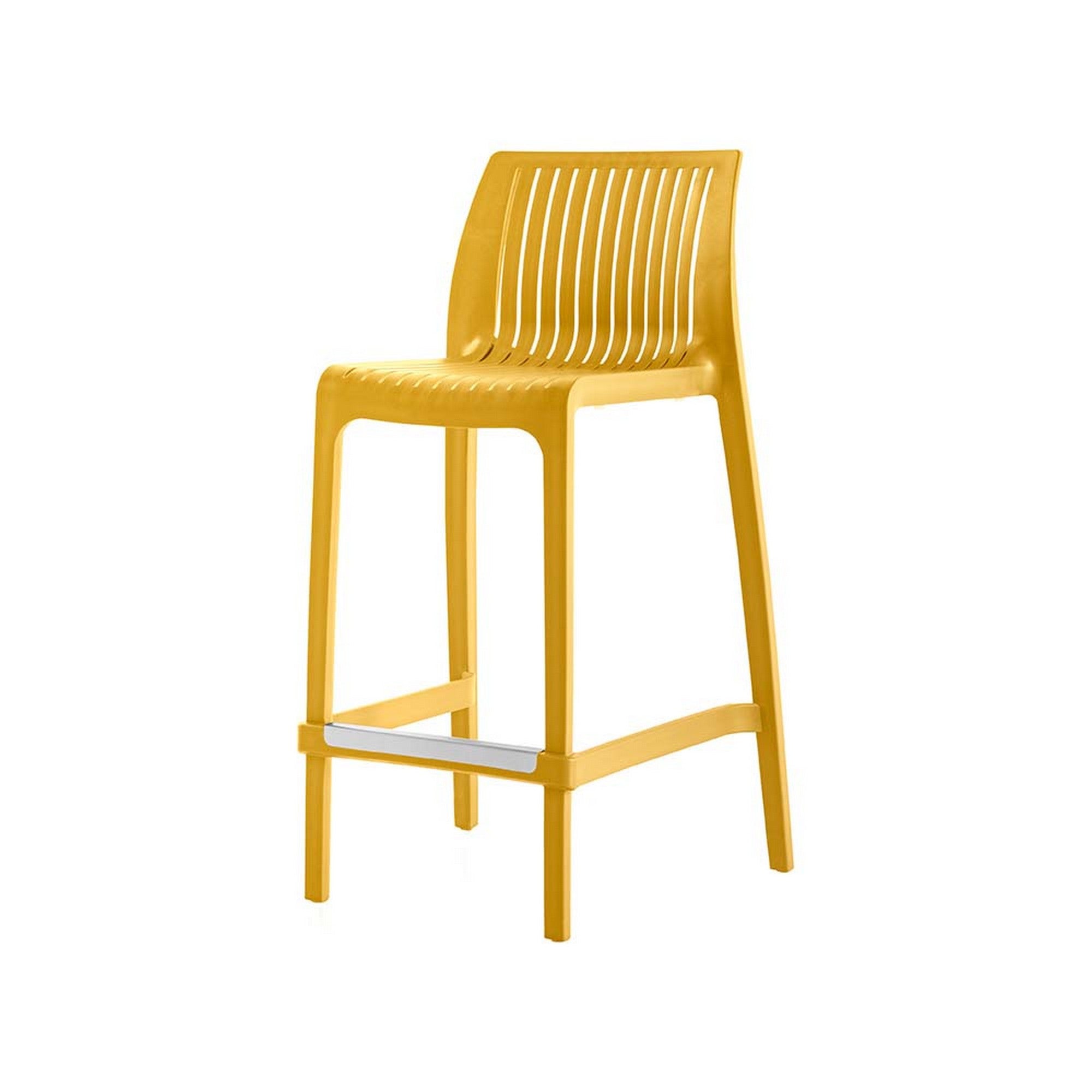 Set of Two 26" Yellow Heavy Duty Plastic Low Back Outdoor Counter Height Bar Chairs