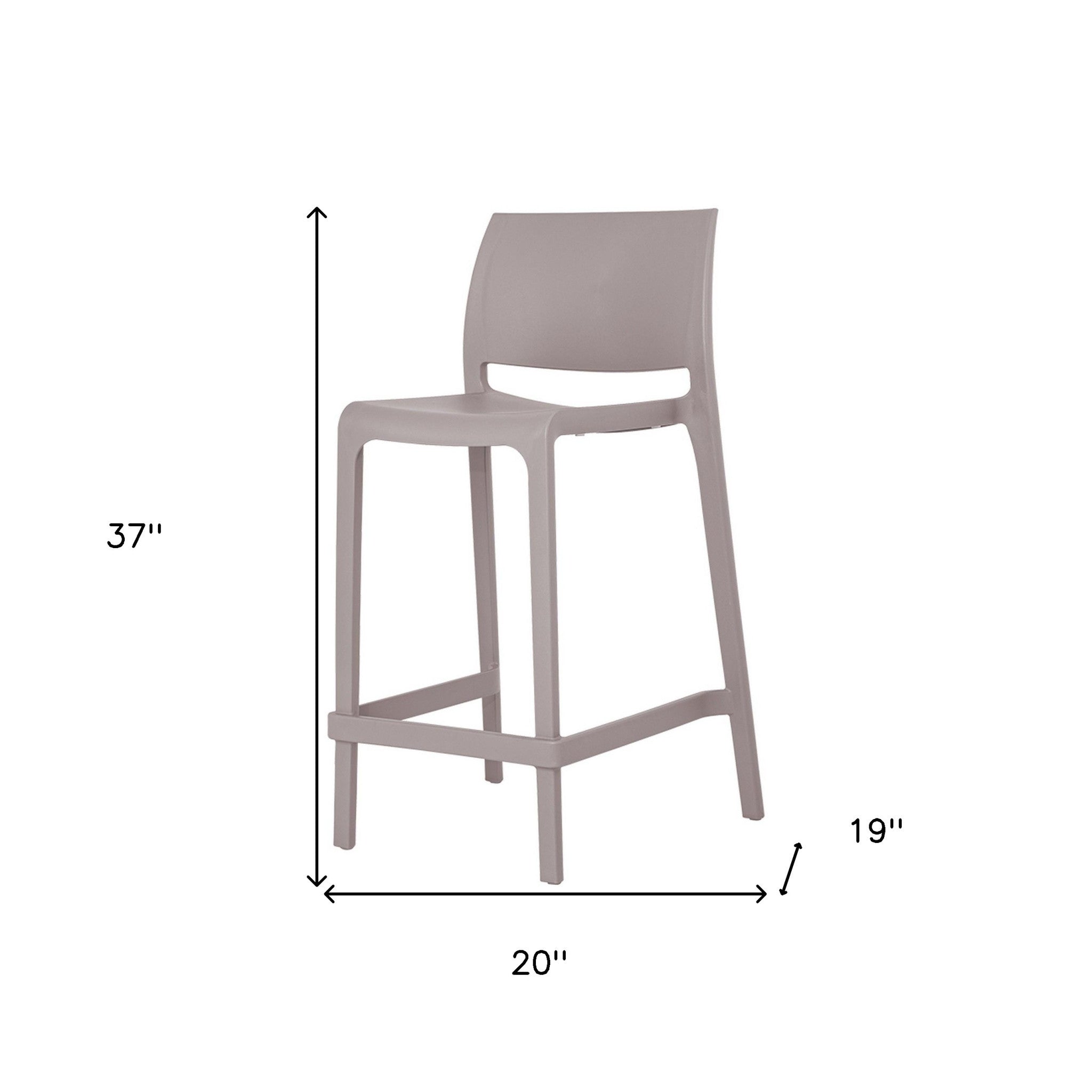 Set of Two 26" Taupe Heavy Duty Plastic Low Back Outdoor Counter Height Bar Chairs