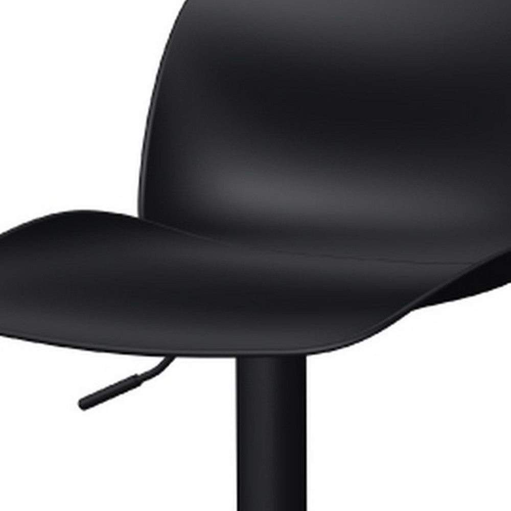 Set of Two Black Heavy Duty Plastic and Metal Low Back Adjustable Height Swivel Bar Chairs