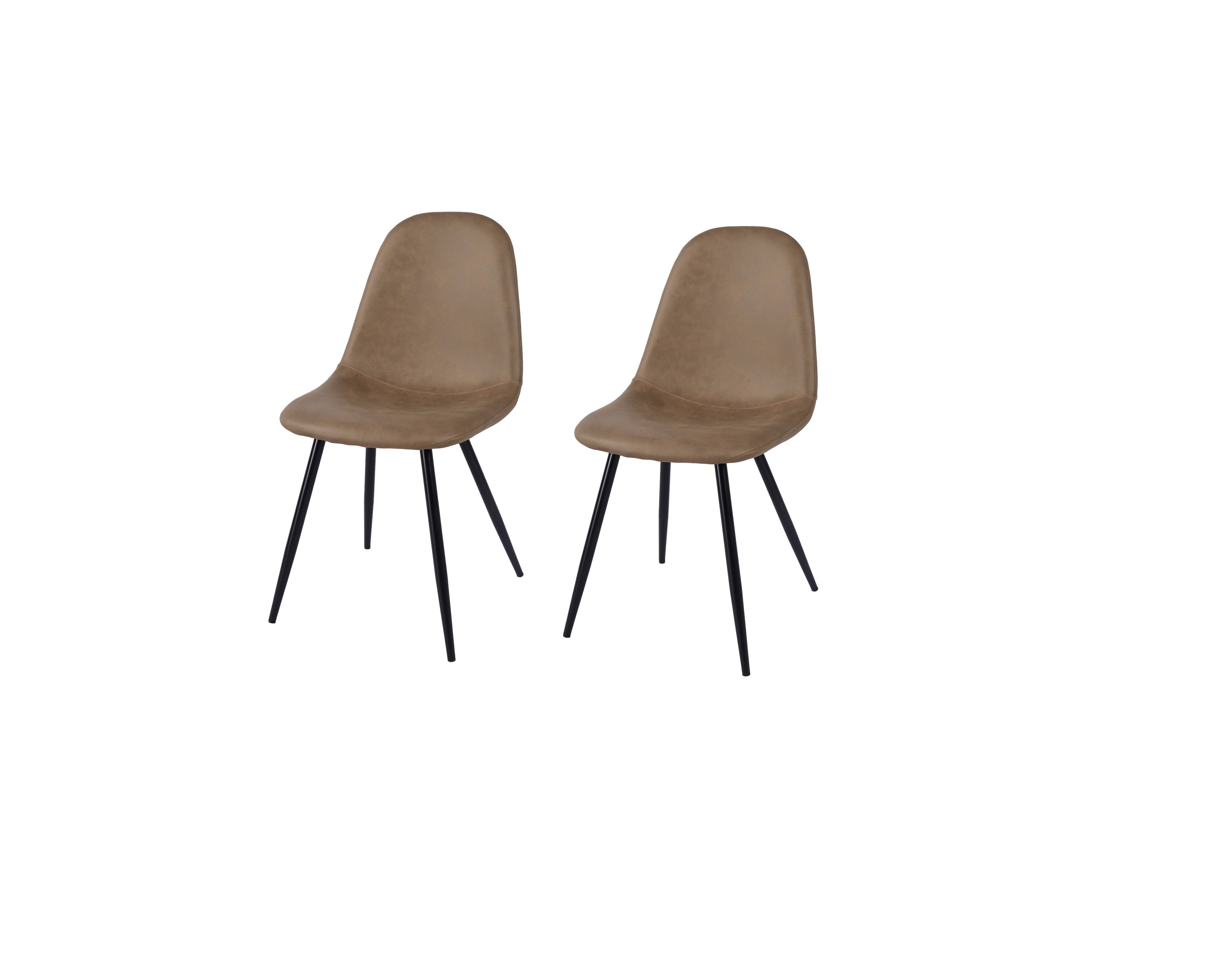 Set of Two Brown and Black Faux Leather and Metal Dining Side Chairs