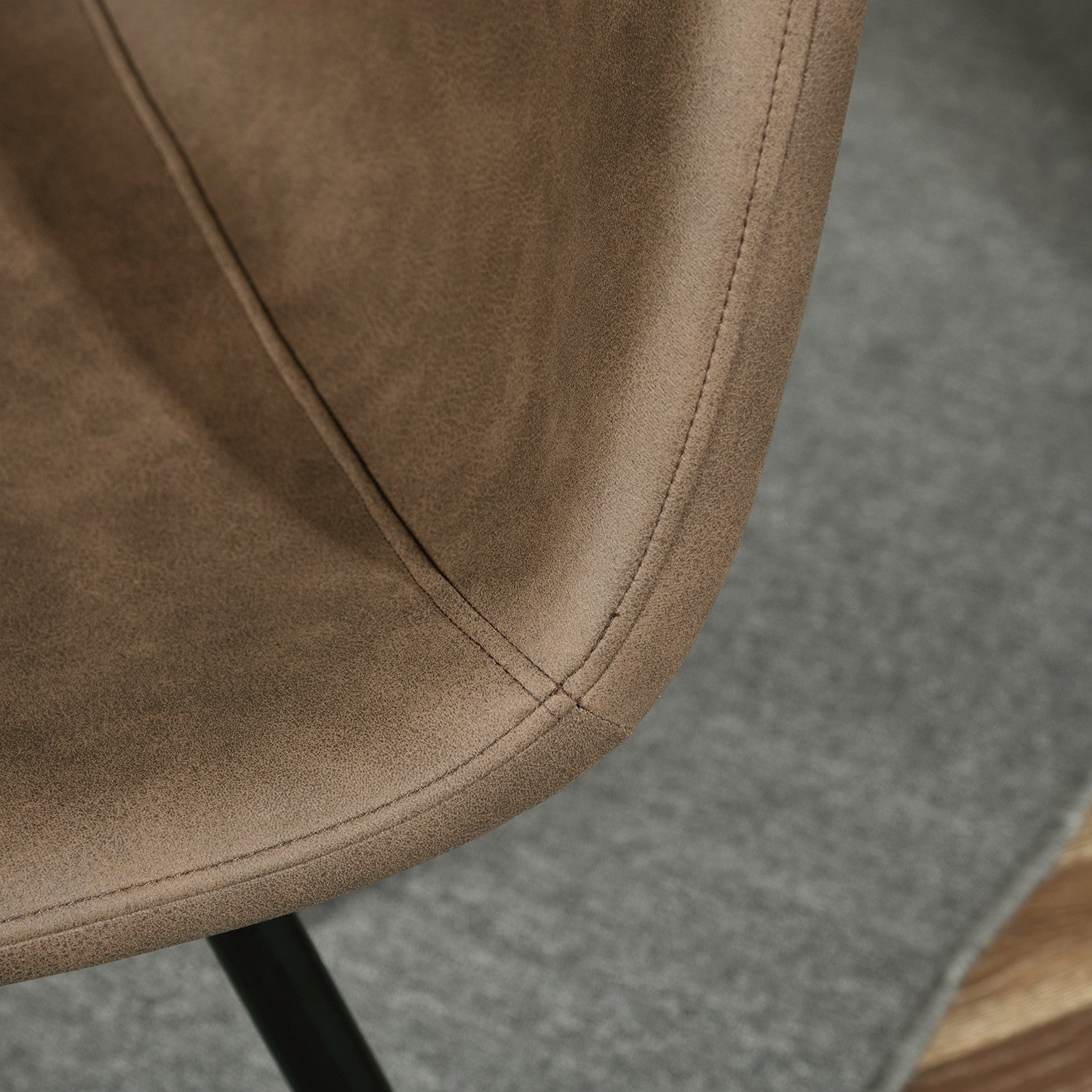 Set of Two Brown and Black Faux Leather and Metal Dining Side Chairs