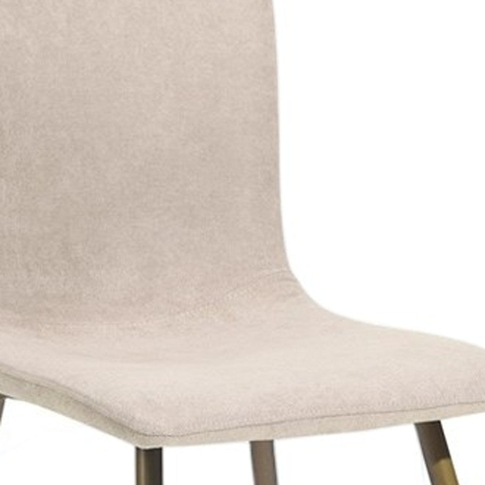 Set of Four Beige and Gold Upholstered Fabric Dining Side Chairs