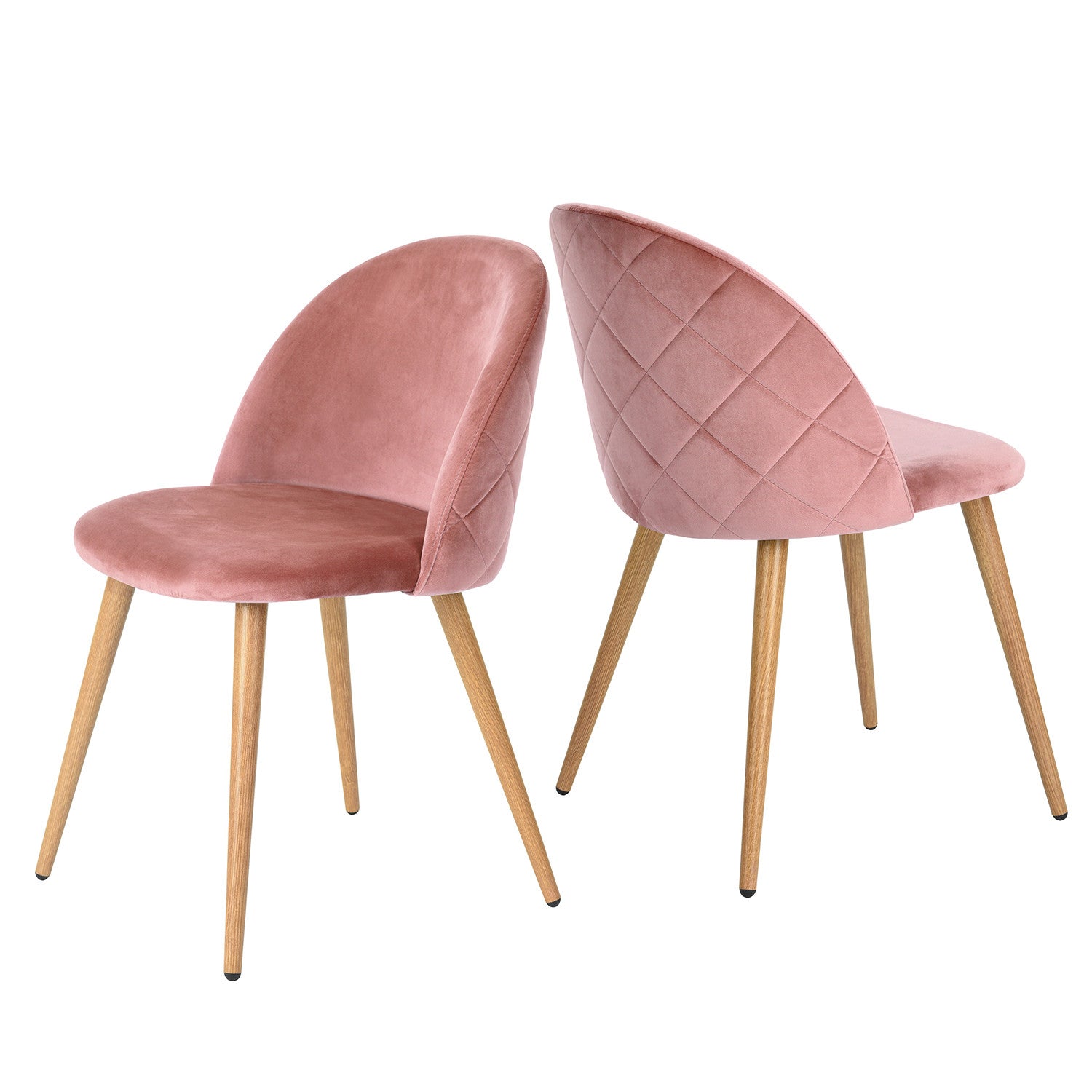 Set of Two Rose and Oak Velvet and Metal Dining Side Chairs